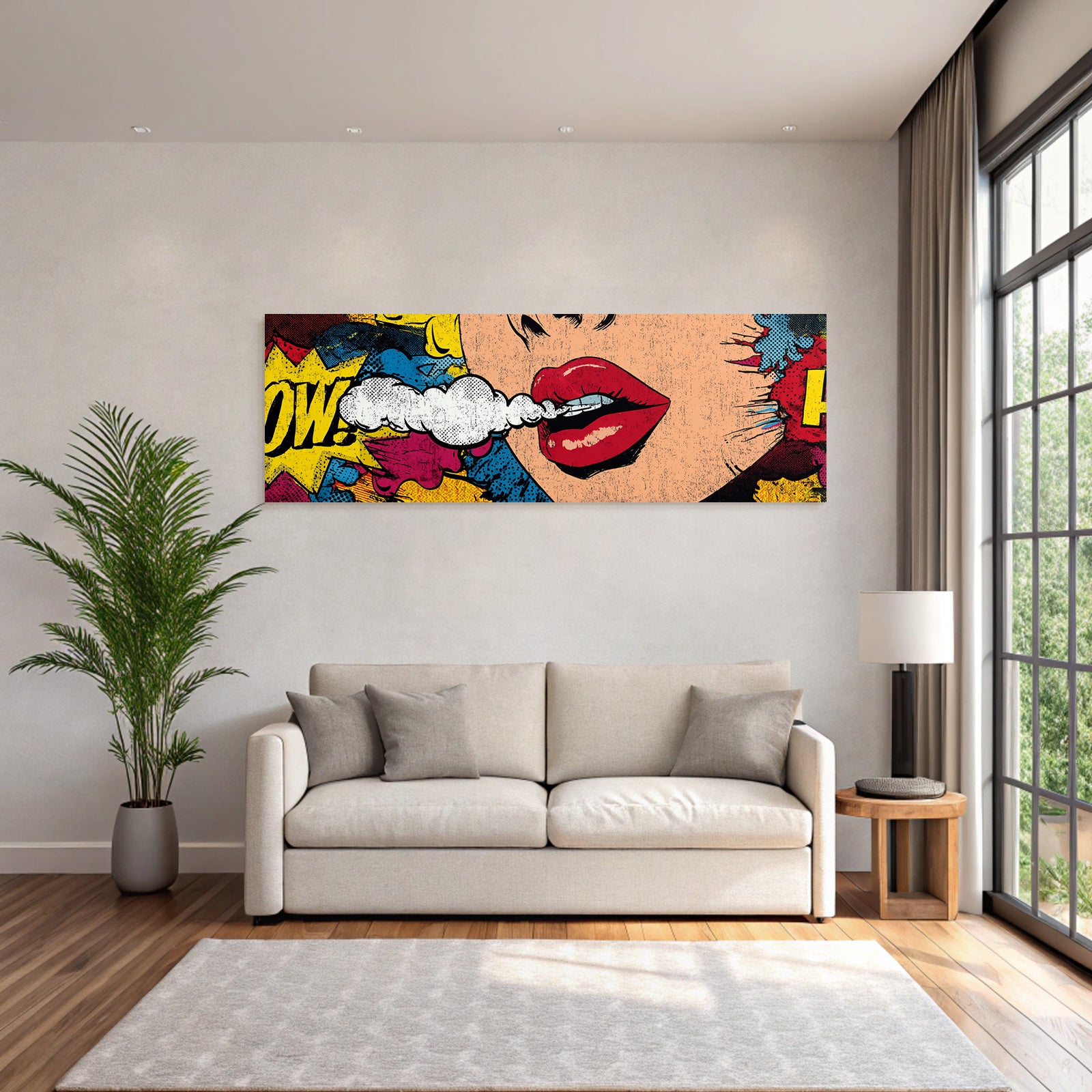 PopArt Comicbuchstil Farbenfrohe Frau Lippen Und Sprechblaseneffekt