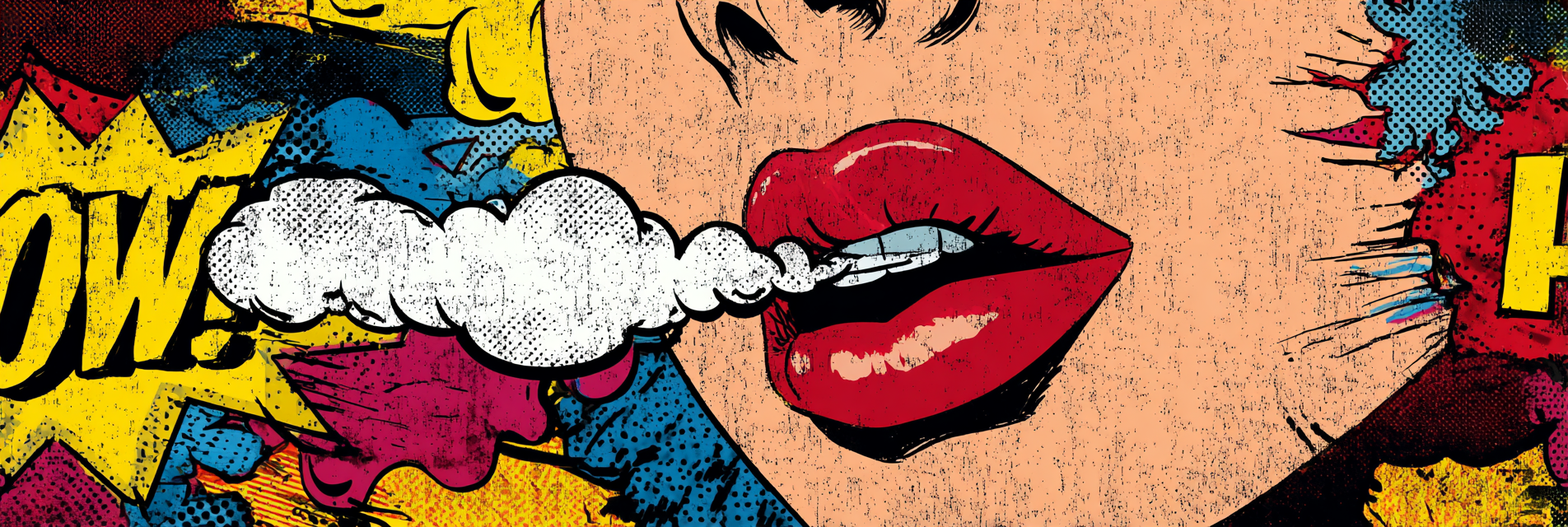 PopArt Comicbuchstil Farbenfrohe Frau Lippen Und Sprechblaseneffekt | Pop Art | Stilrichtungen