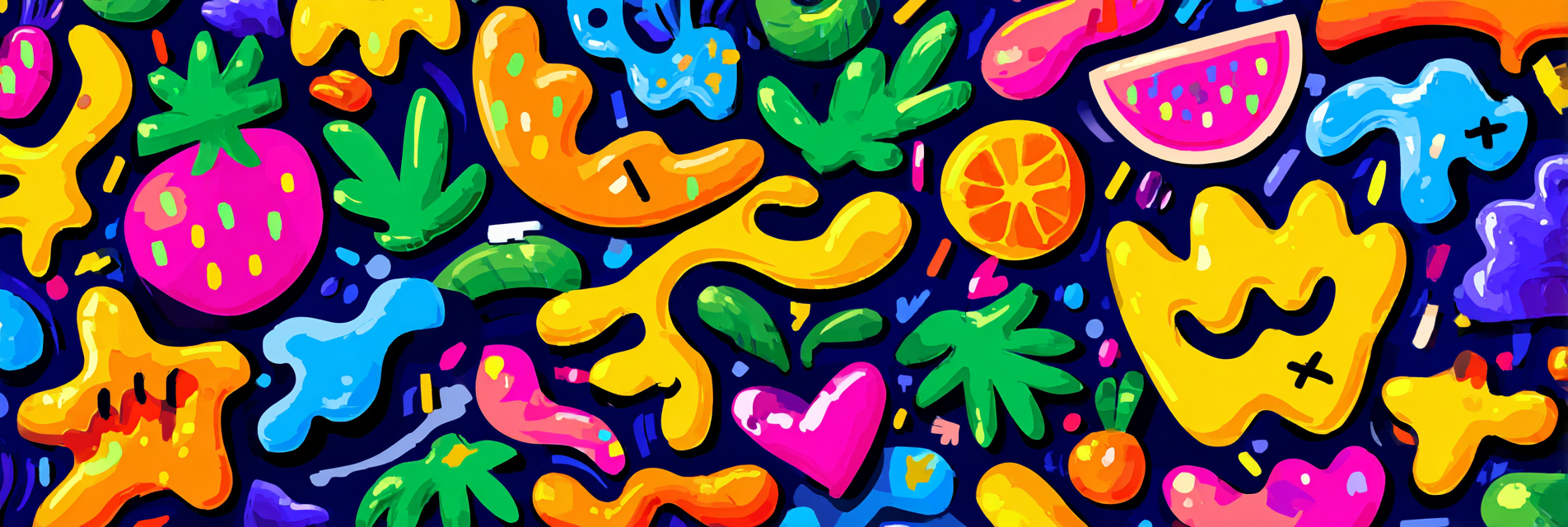 PopArt Farbenfrohes Abstraktes Muster Mit Fruchtformen Auf Dunklem Hintergrund | Pop Art | Stilrichtungen