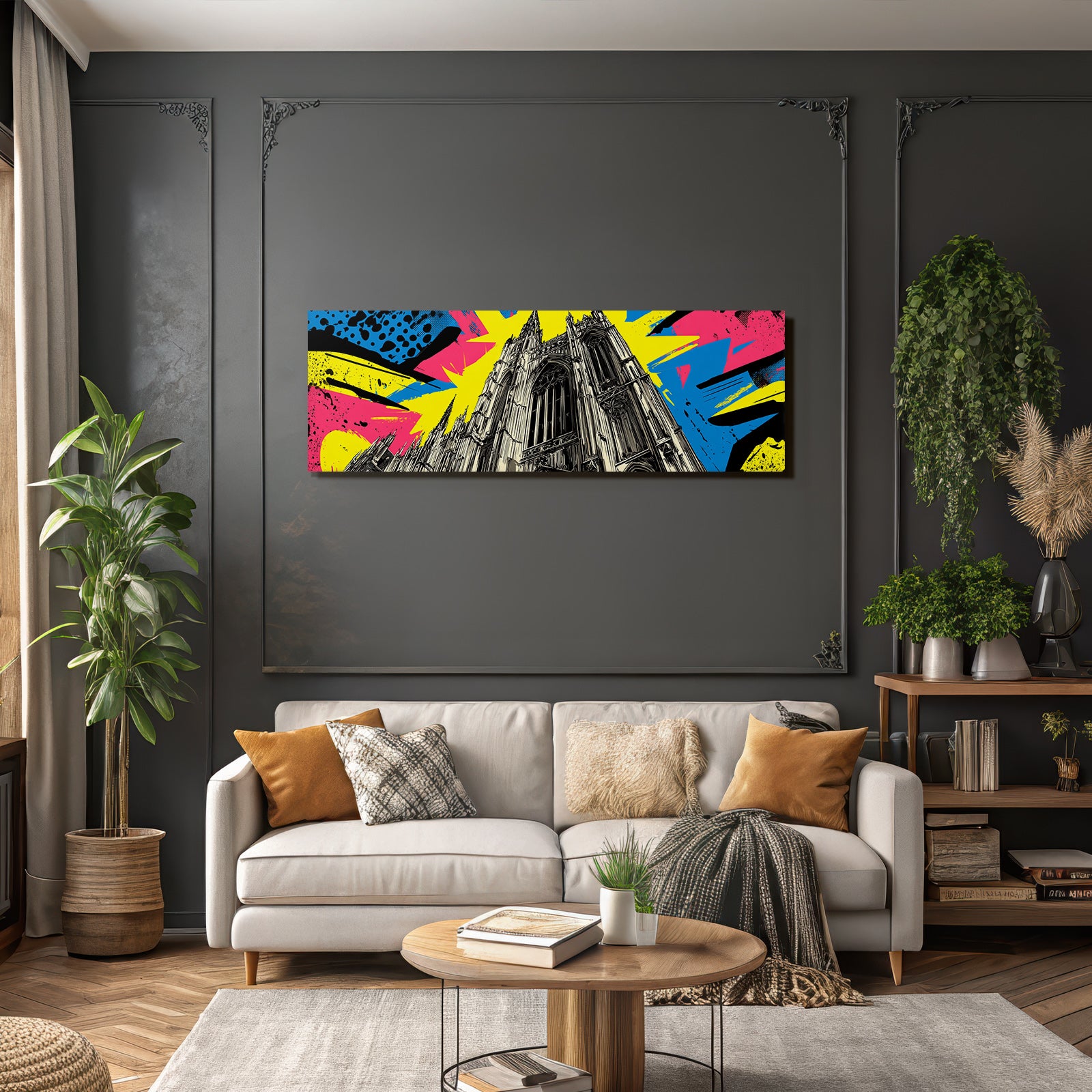 PopArt Gotische Kathedrale Mit Bunten Abstrakten Elementen