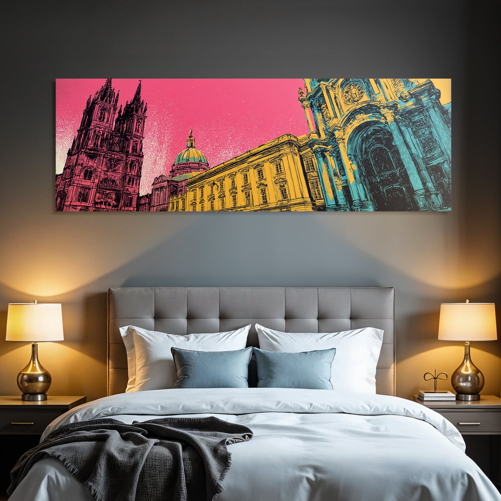 PopArt Illustration Von Stadtarchitektur Mit Türme Und Kuppeln