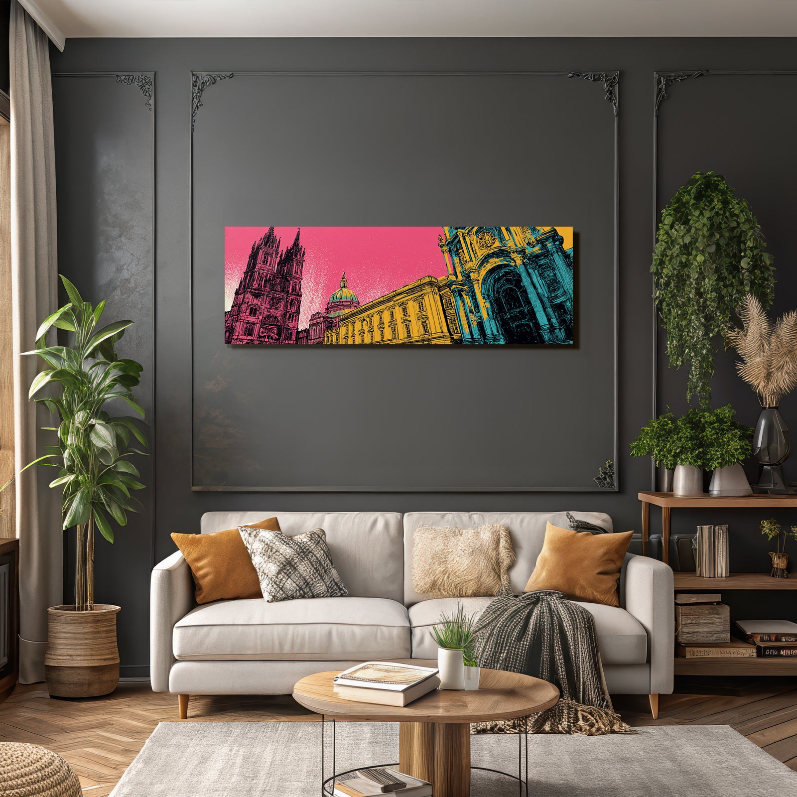 PopArt Illustration Von Stadtarchitektur Mit Türme Und Kuppeln