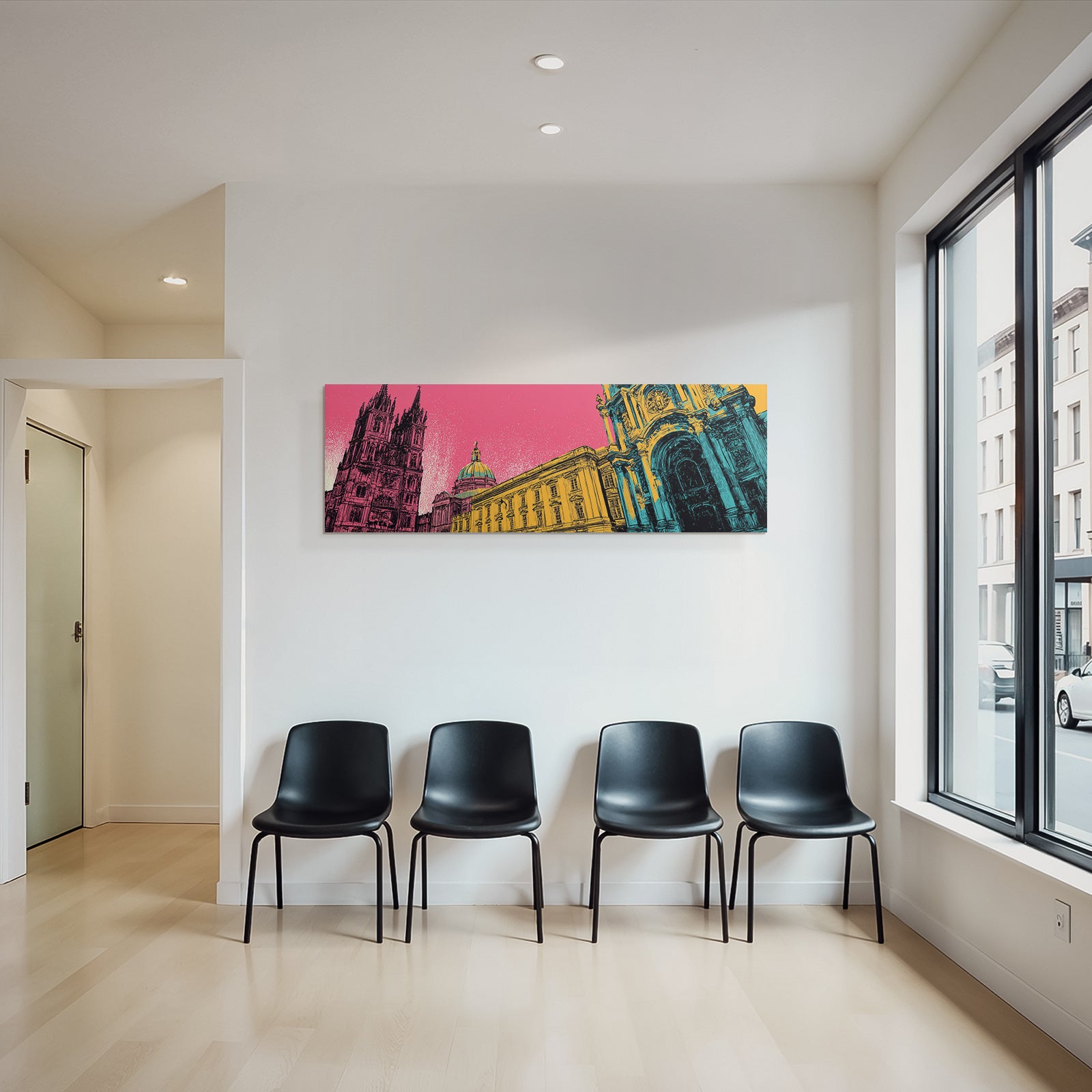 PopArt Illustration Von Stadtarchitektur Mit Türme Und Kuppeln