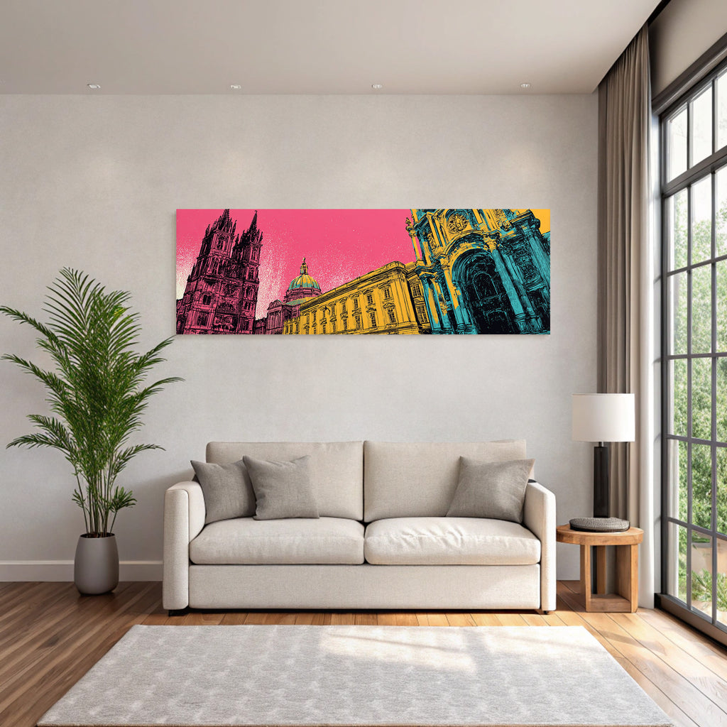 PopArt Illustration Von Stadtarchitektur Mit Türme Und Kuppeln