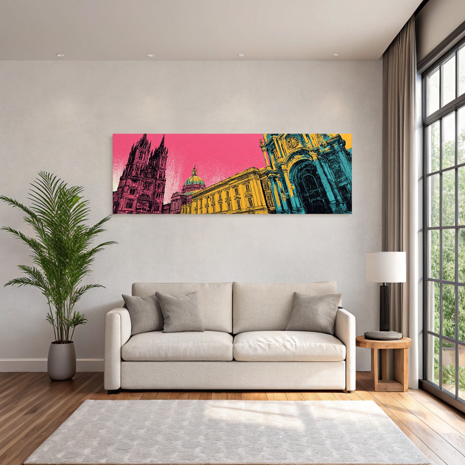 PopArt Illustration Von Stadtarchitektur Mit Türme Und Kuppeln