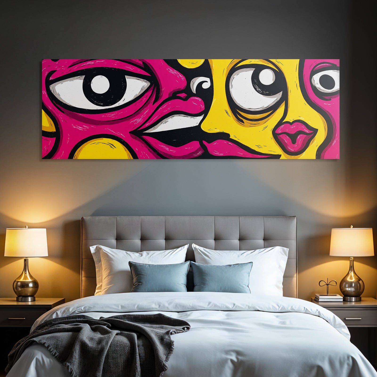 PopArt Lebendige Strassenkunst Abstrakte Gäsichter Mit Übertriebenen Augen Und Lippen