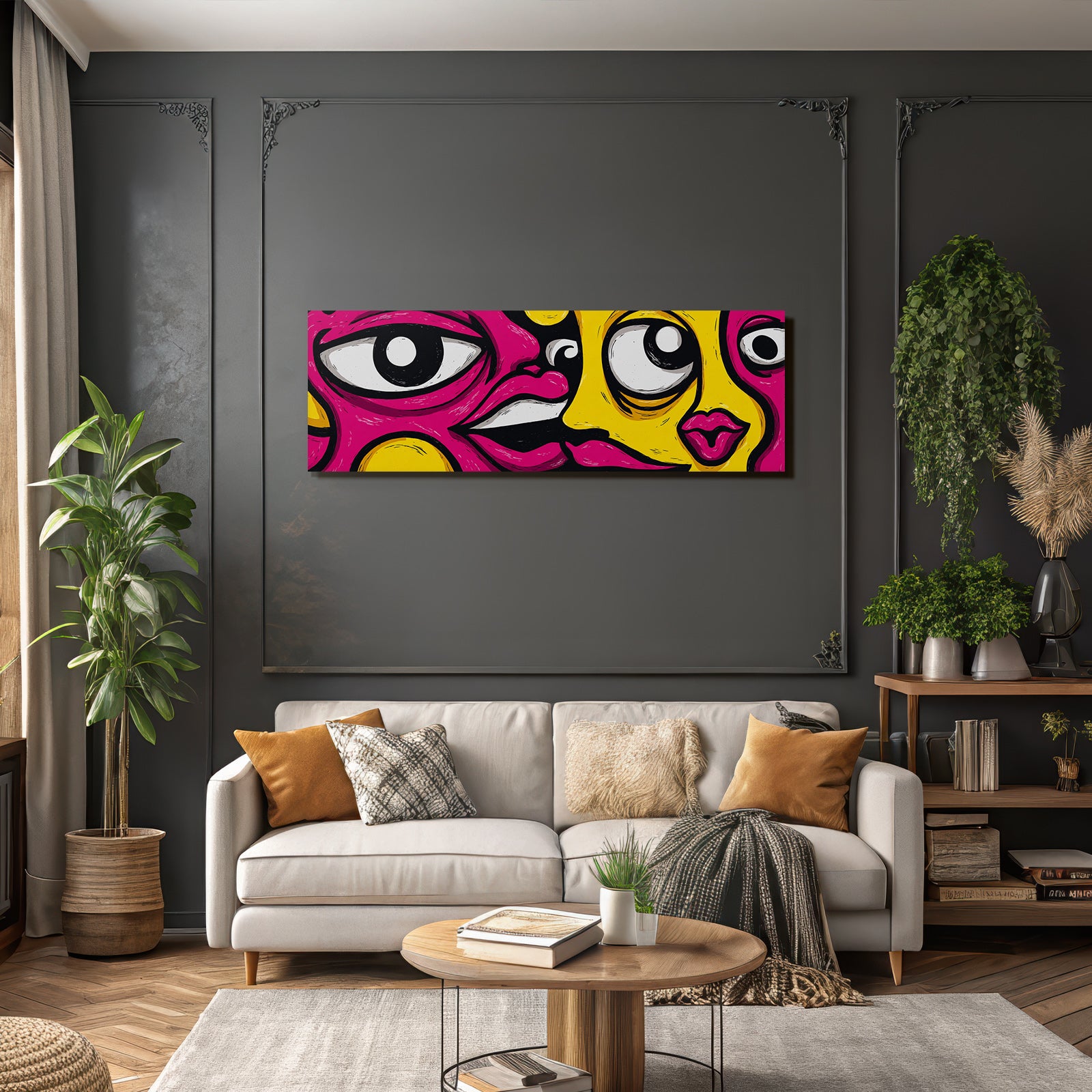 PopArt Lebendige Strassenkunst Abstrakte Gäsichter Mit Übertriebenen Augen Und Lippen