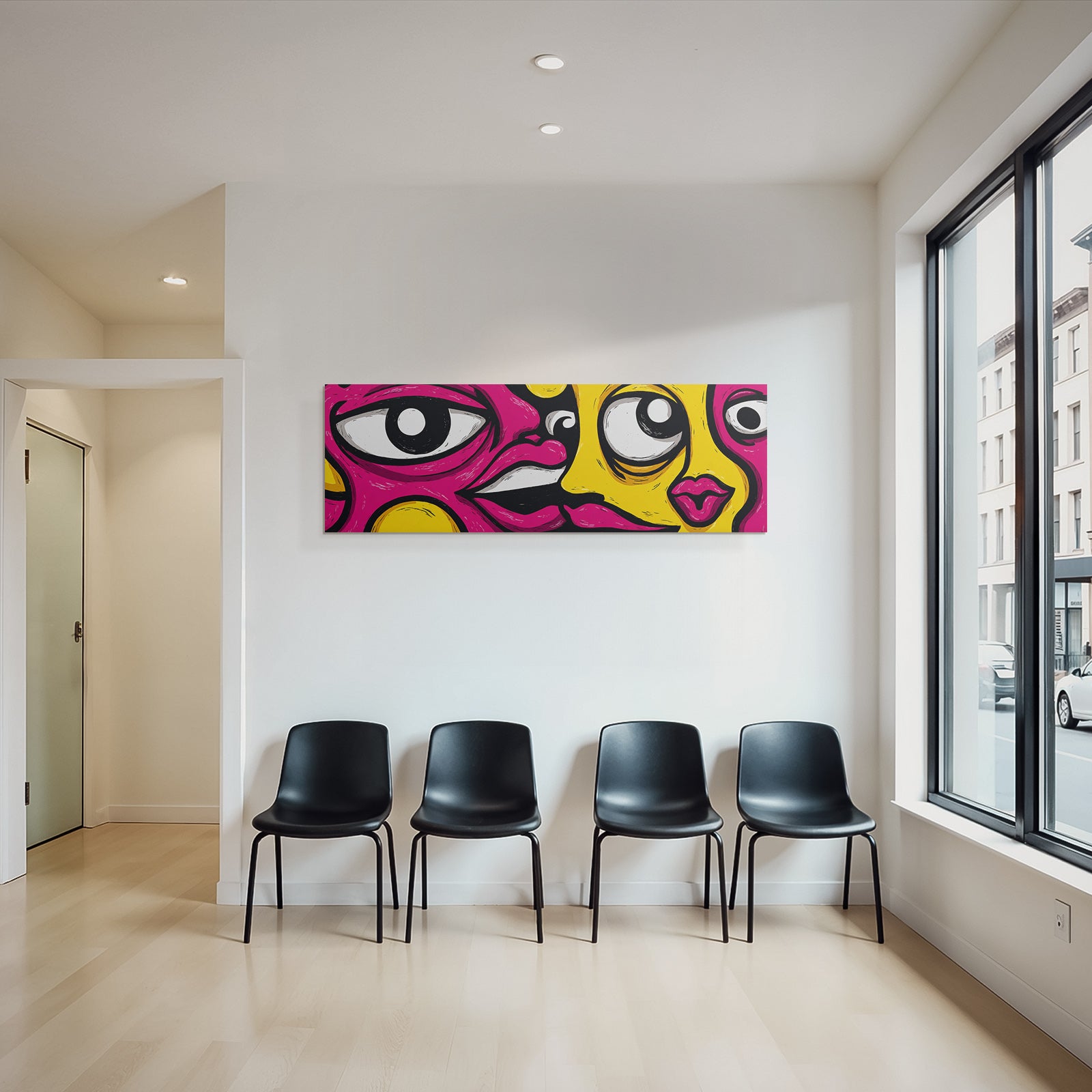 PopArt Lebendige Strassenkunst Abstrakte Gäsichter Mit Übertriebenen Augen Und Lippen