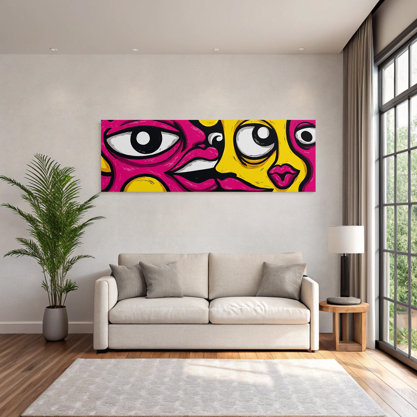PopArt Lebendige Strassenkunst Abstrakte Gäsichter Mit Übertriebenen Augen Und Lippen
