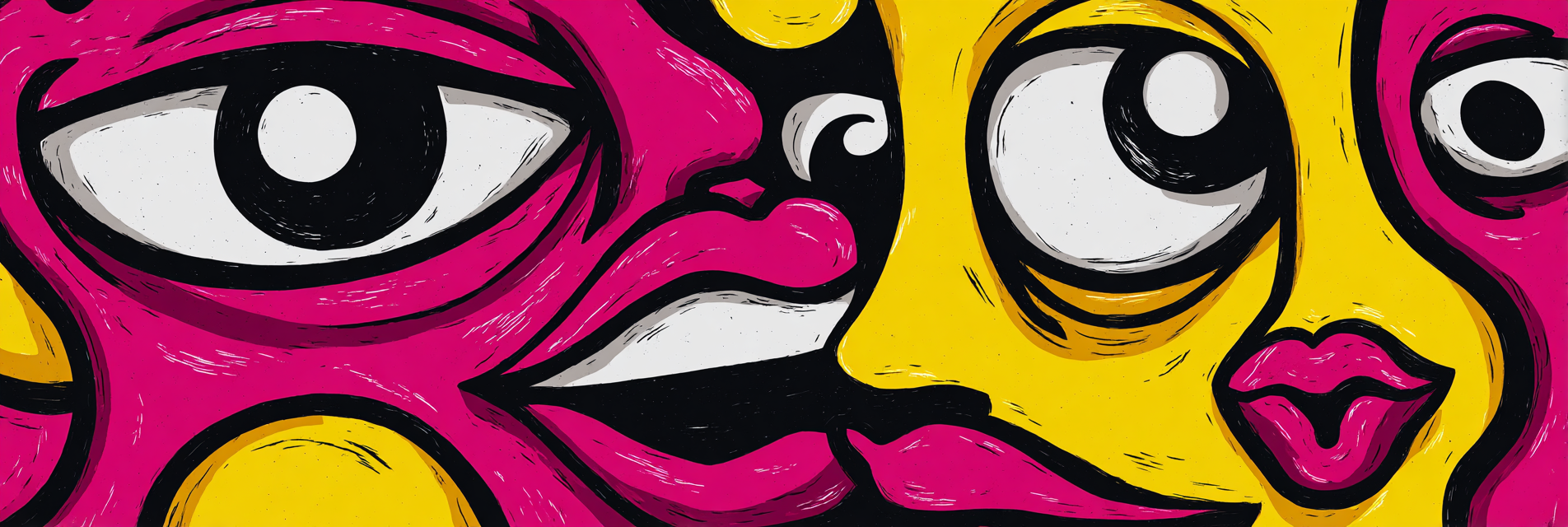PopArt Lebendige Strassenkunst Abstrakte Gäsichter Mit Übertriebenen Augen Und Lippen | Pop Art | Stilrichtungen