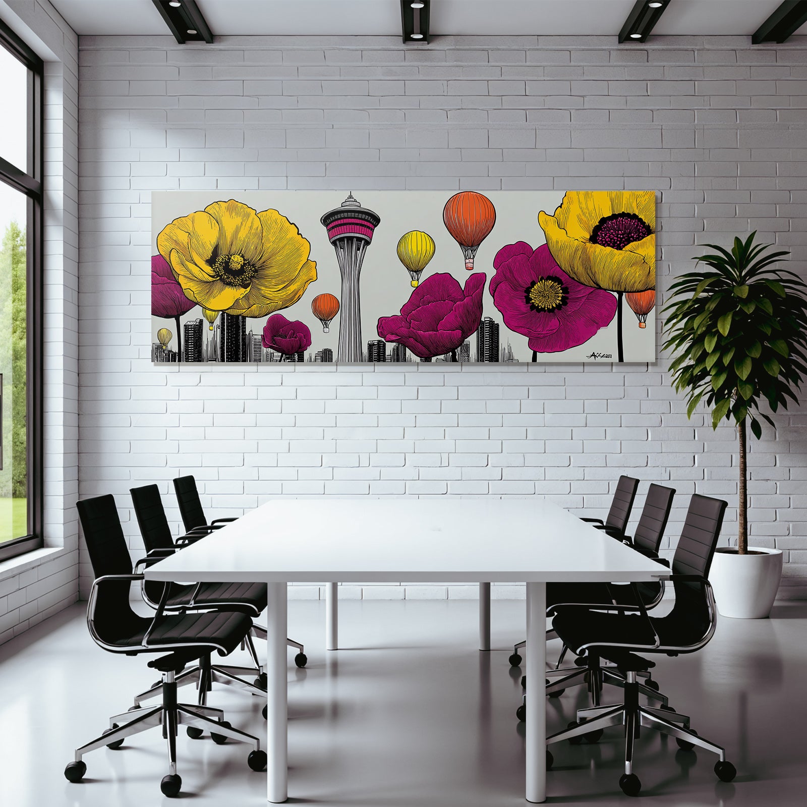 PopArt Lebendige Blumen Stadt Mit Heissluftballons