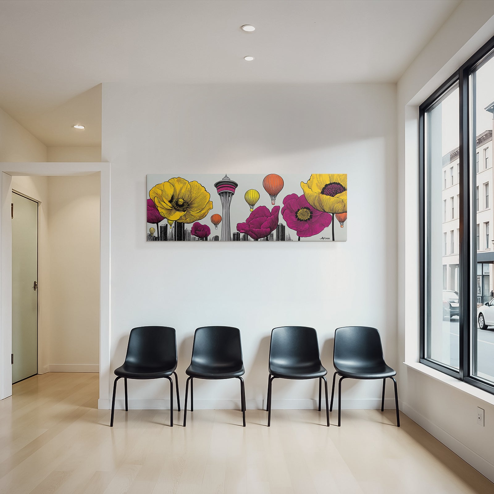 PopArt Lebendige Blumen Stadt Mit Heissluftballons