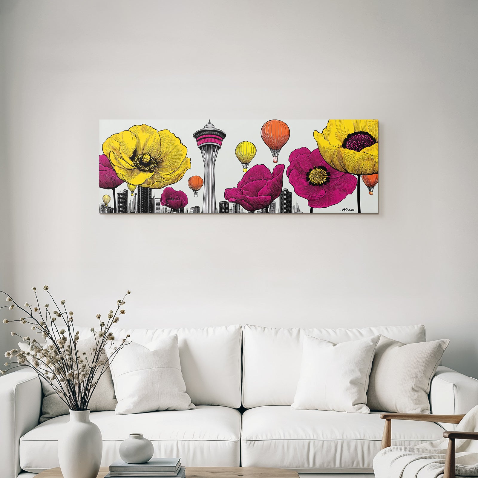 PopArt Lebendige Blumen Stadt Mit Heissluftballons
