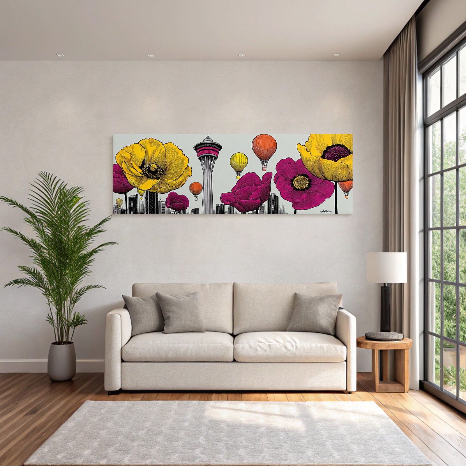 PopArt Lebendige Blumen Stadt Mit Heissluftballons