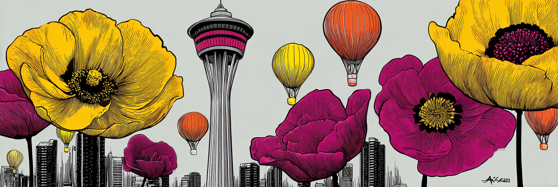 PopArt Lebendige Blumen Stadt Mit Heissluftballons | Pop Art | Stilrichtungen