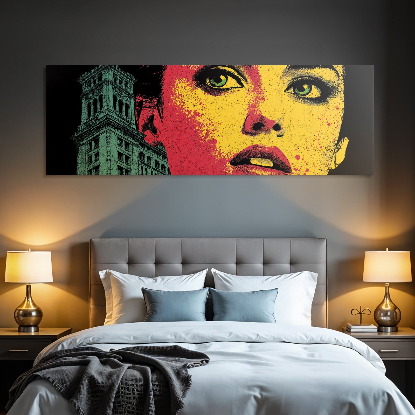 PopArt Modernes Gesicht Mit Stadt Im Hintergrund