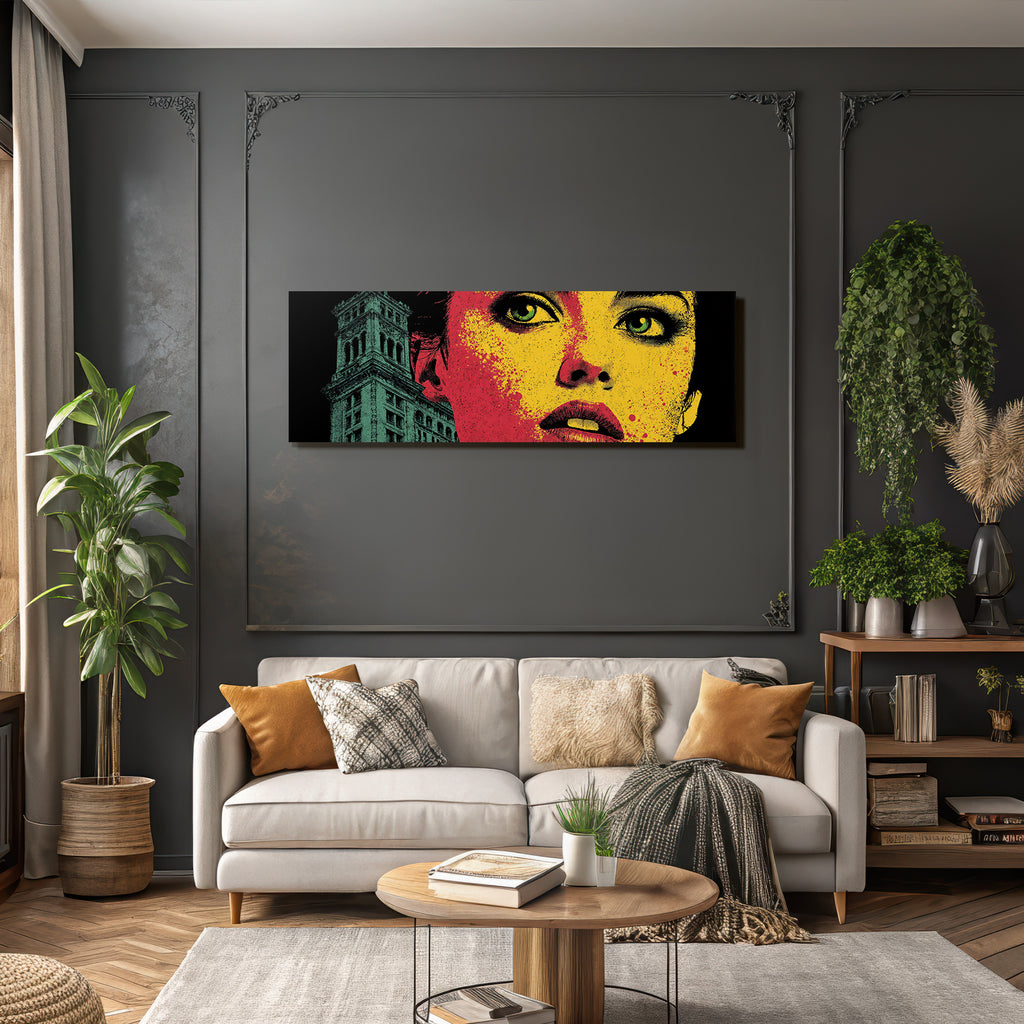 PopArt Modernes Gesicht Mit Stadt Im Hintergrund