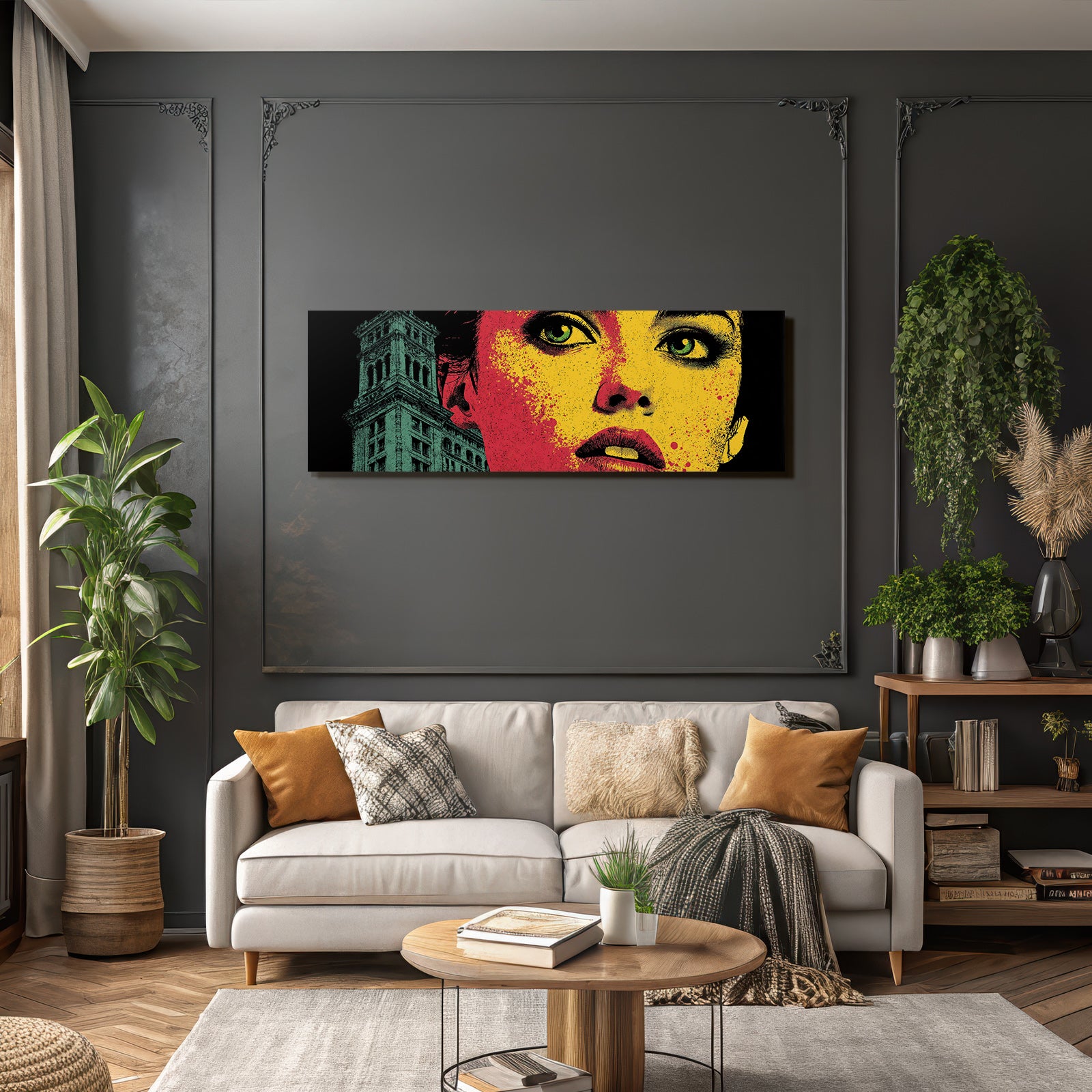 PopArt Modernes Gesicht Mit Stadt Im Hintergrund