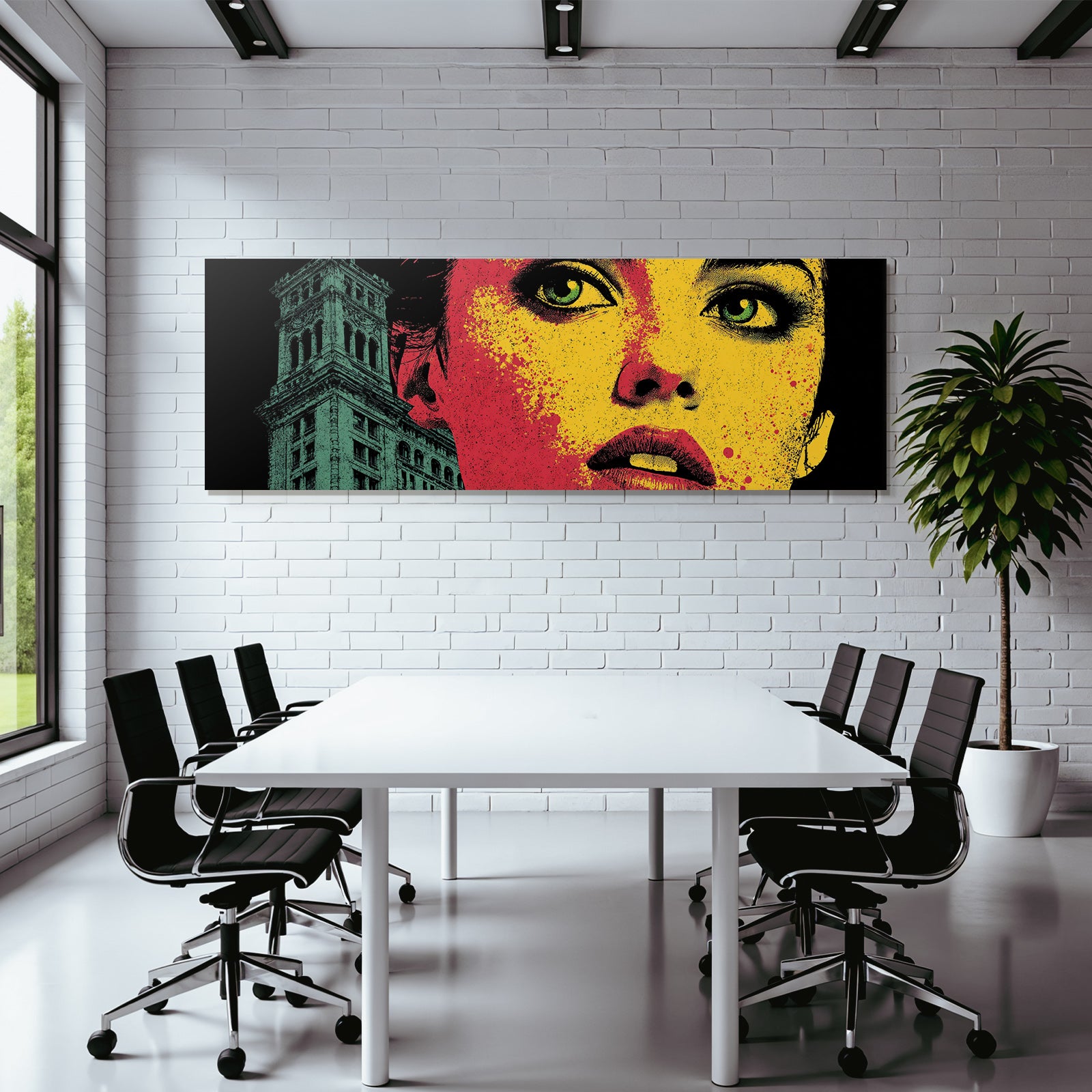 PopArt Modernes Gesicht Mit Stadt Im Hintergrund