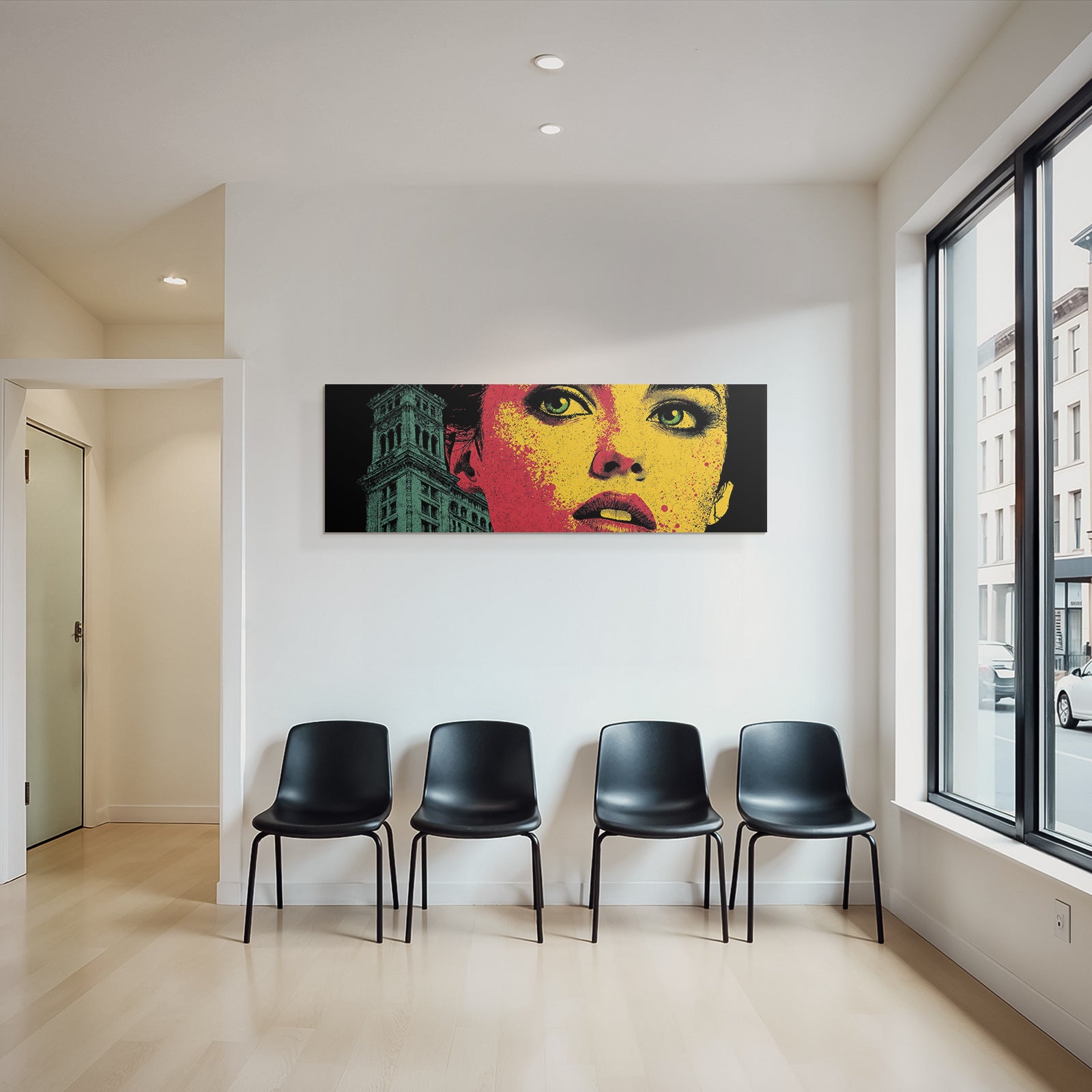 PopArt Modernes Gesicht Mit Stadt Im Hintergrund