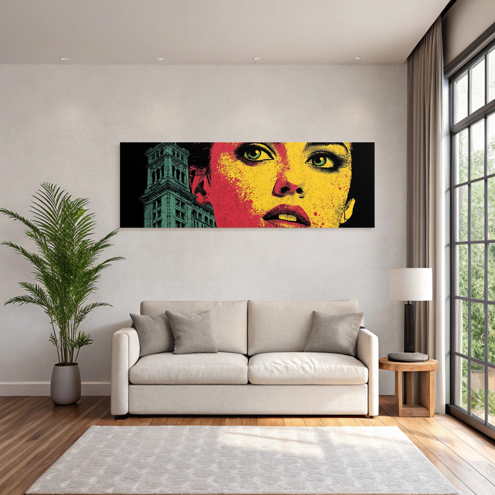 PopArt Modernes Gesicht Mit Stadt Im Hintergrund