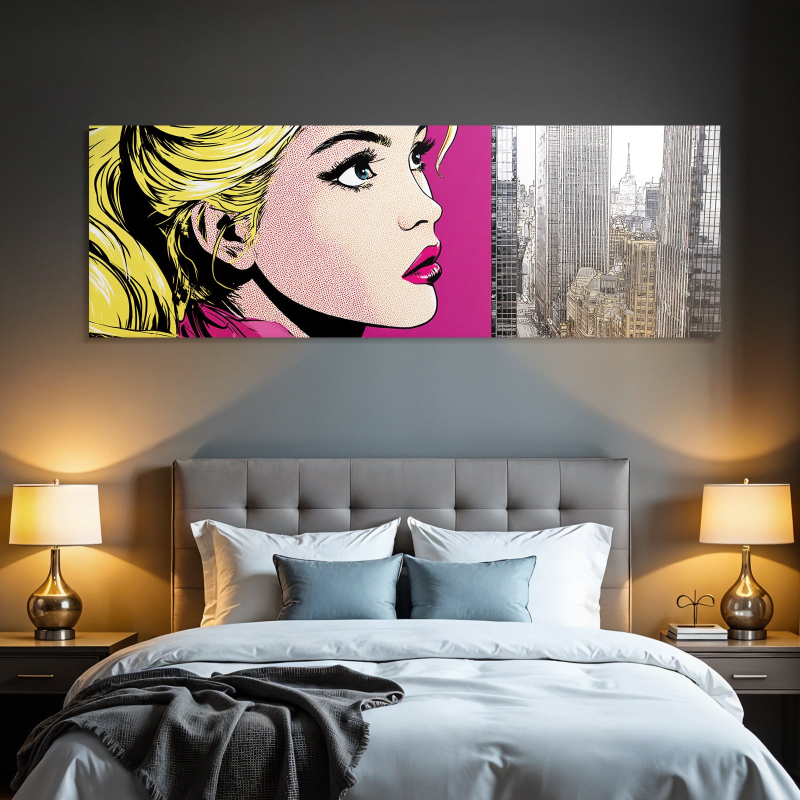 PopArt Popart Frau Und Realistische Stadtlandschaft