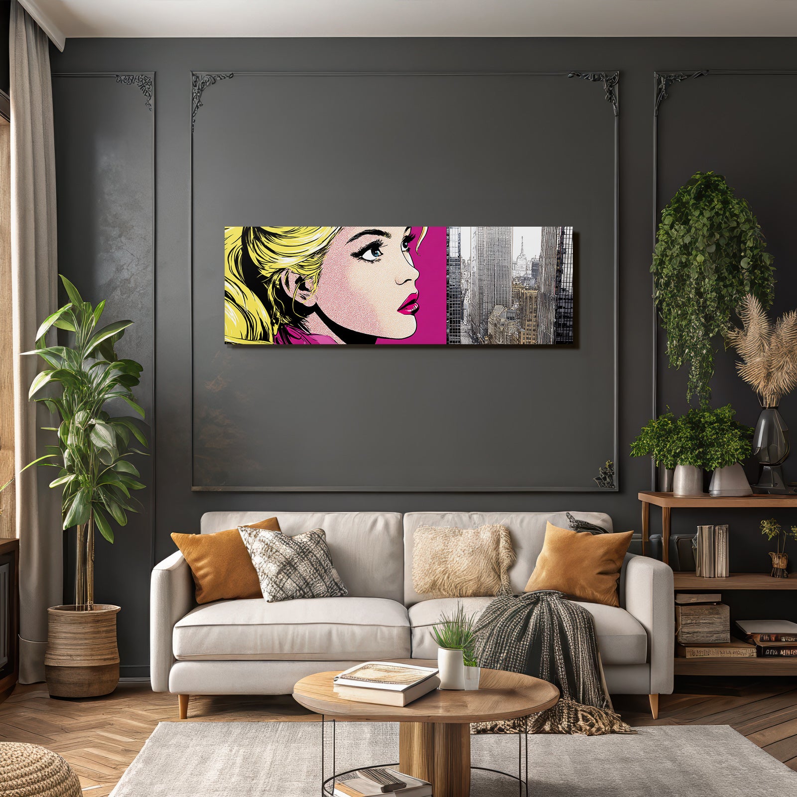PopArt Popart Frau Und Realistische Stadtlandschaft