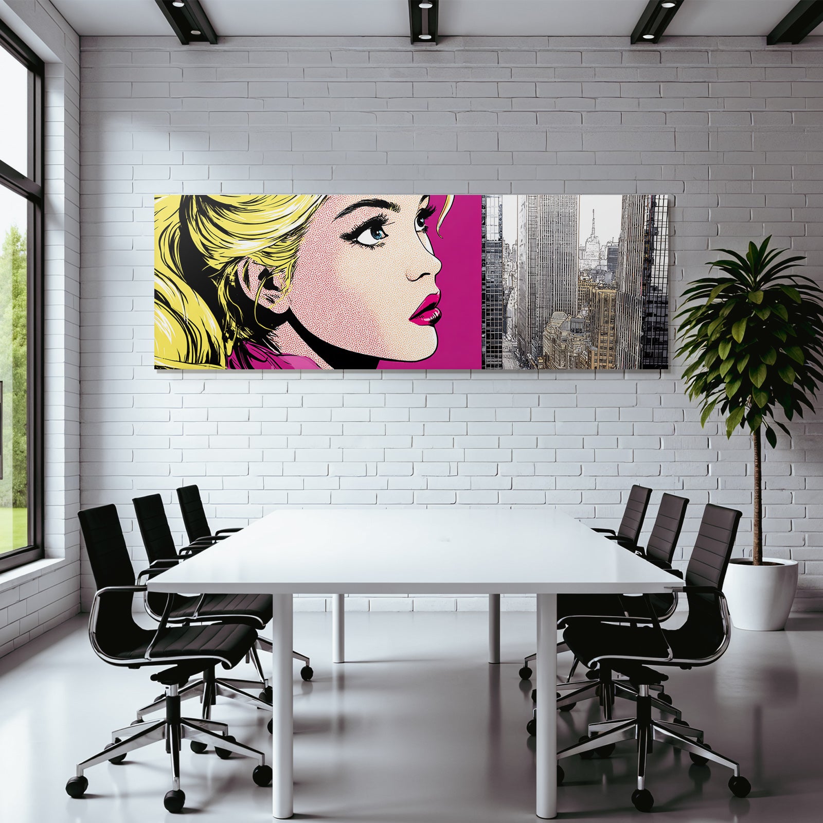 PopArt Popart Frau Und Realistische Stadtlandschaft