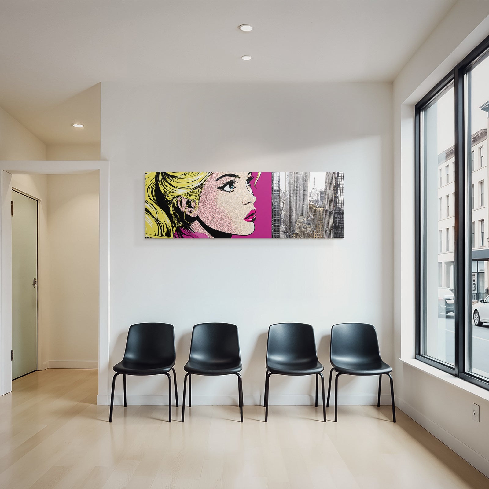 PopArt Popart Frau Und Realistische Stadtlandschaft