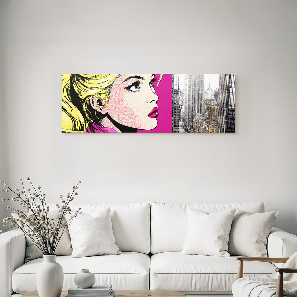 PopArt Popart Frau Und Realistische Stadtlandschaft