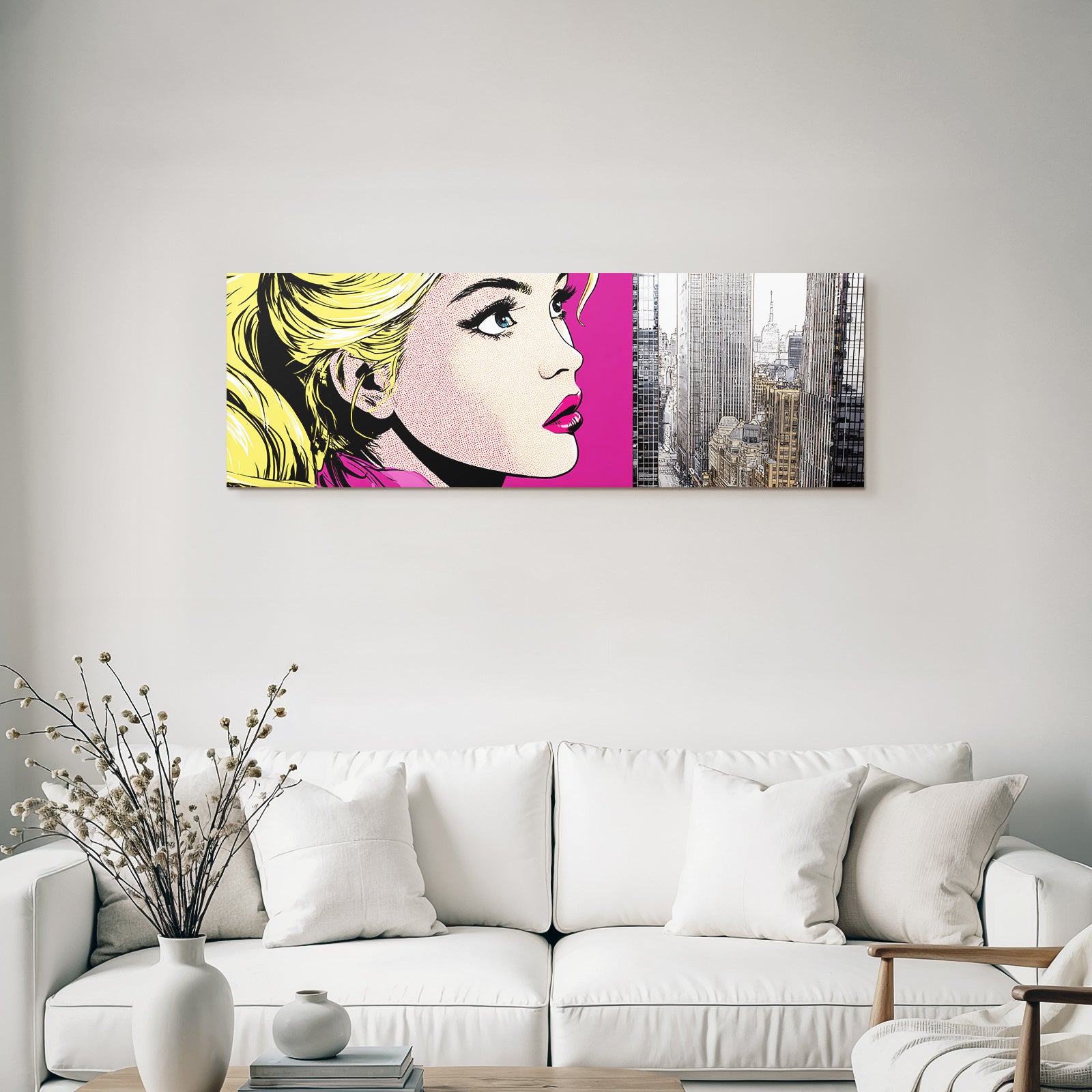 PopArt Popart Frau Und Realistische Stadtlandschaft