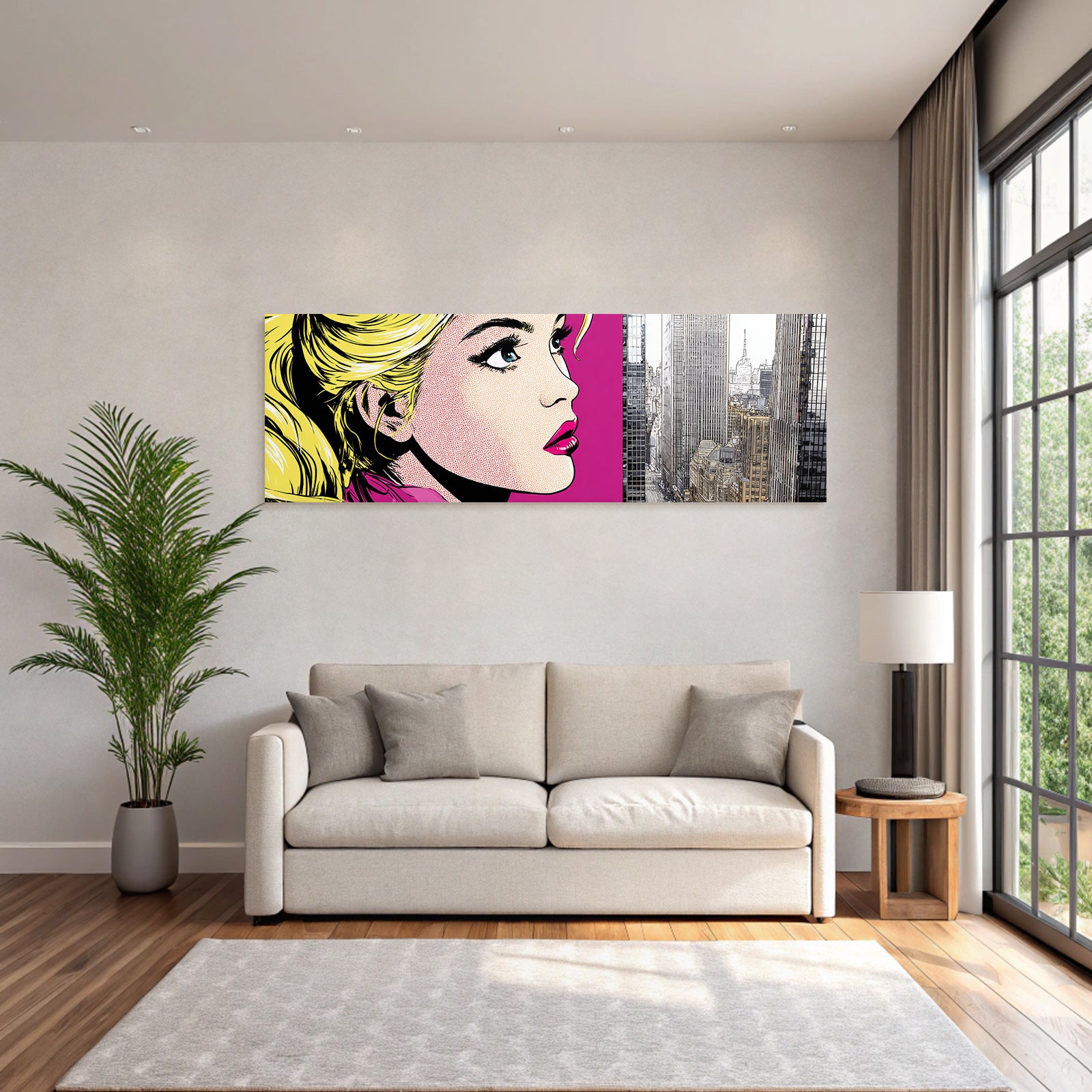PopArt Popart Frau Und Realistische Stadtlandschaft