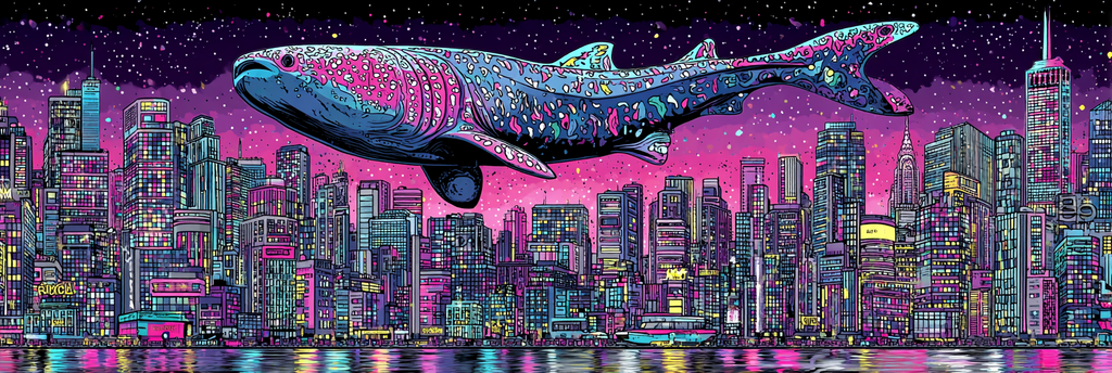 PopArt Stadt Nacht Mit Grossem Walhai Über Den Gebaeuden | Pop Art | Stilrichtungen