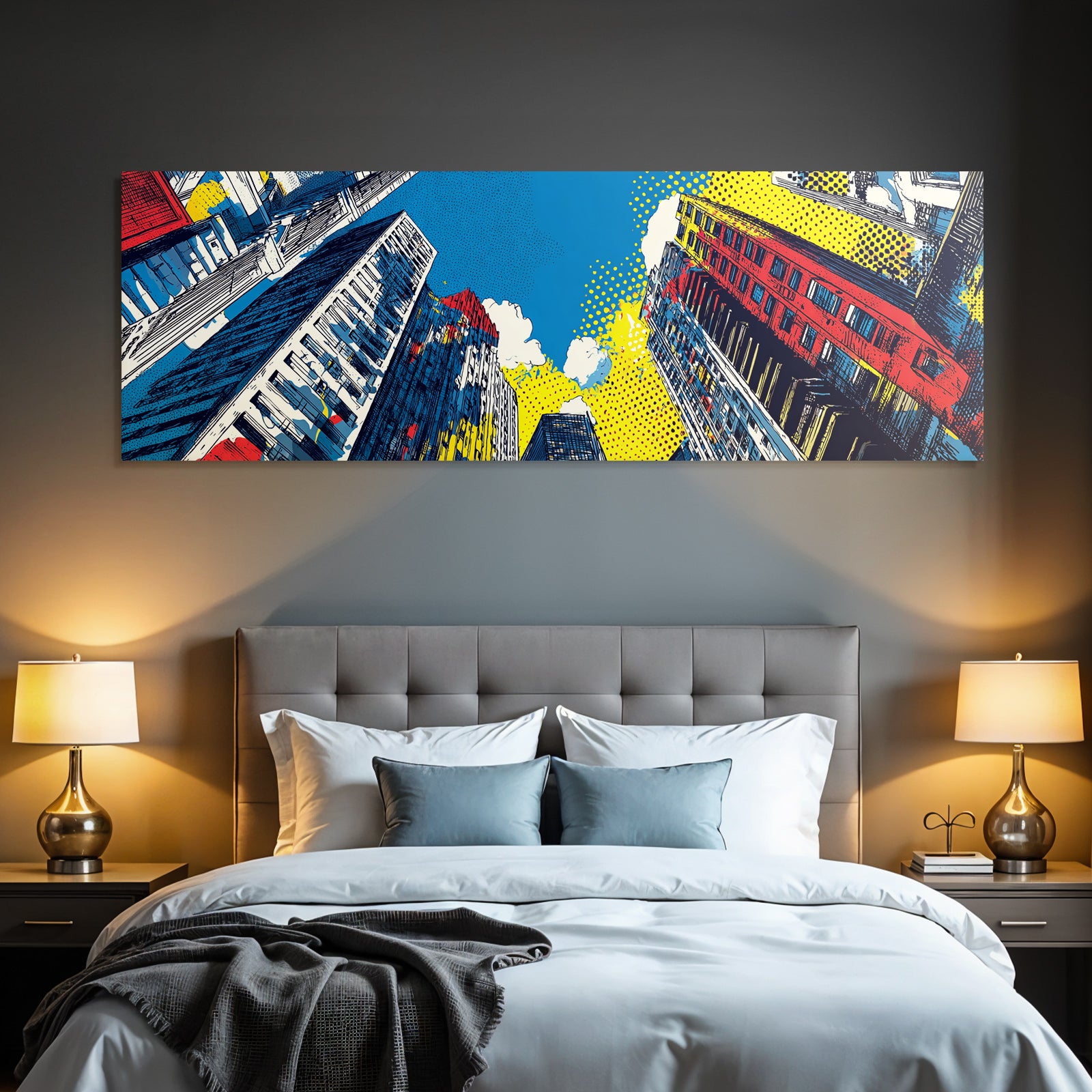 PopArt Stadtansicht Von Unterer Perspektive Mit Lebendigen Farben Im Stil