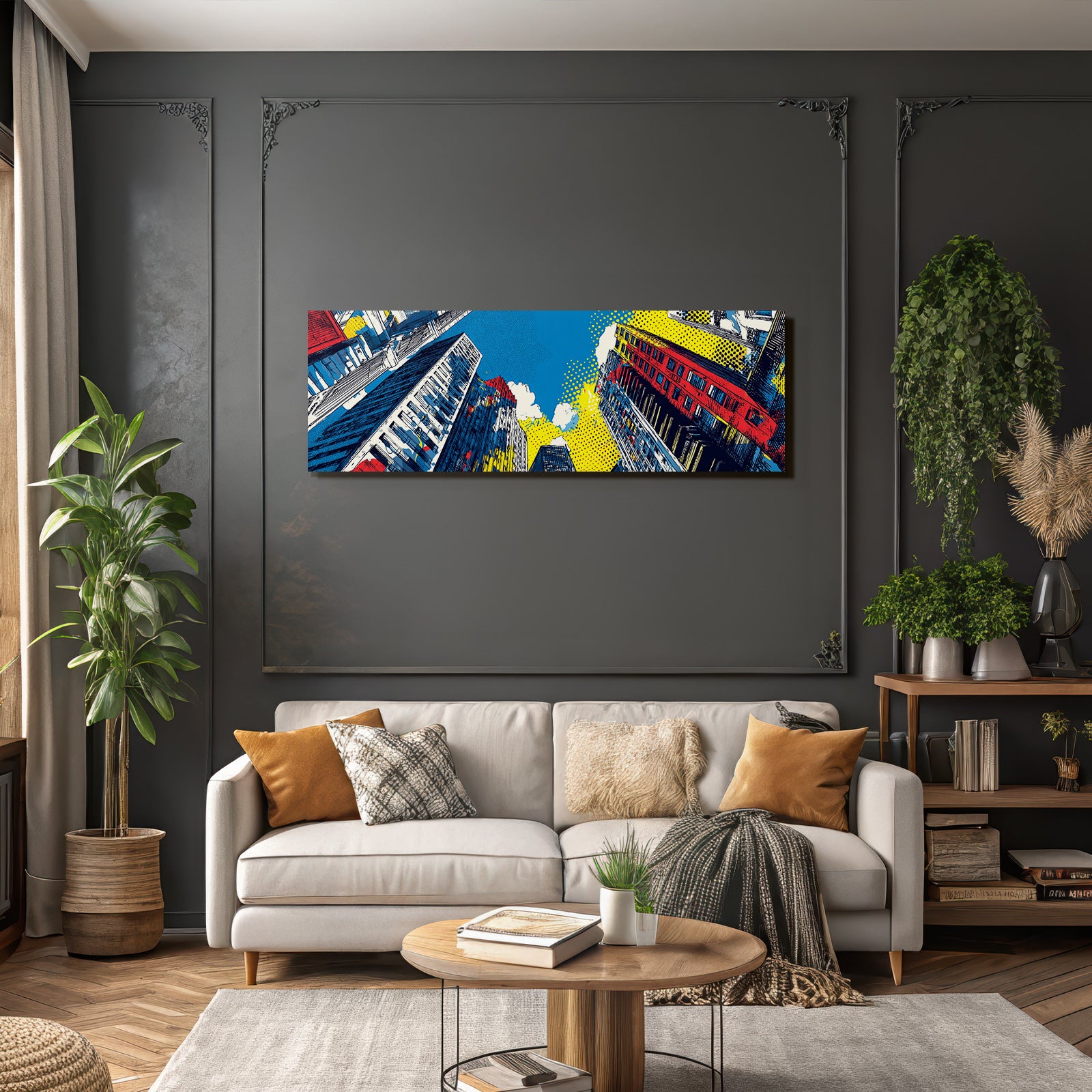 PopArt Stadtansicht Von Unterer Perspektive Mit Lebendigen Farben Im Stil
