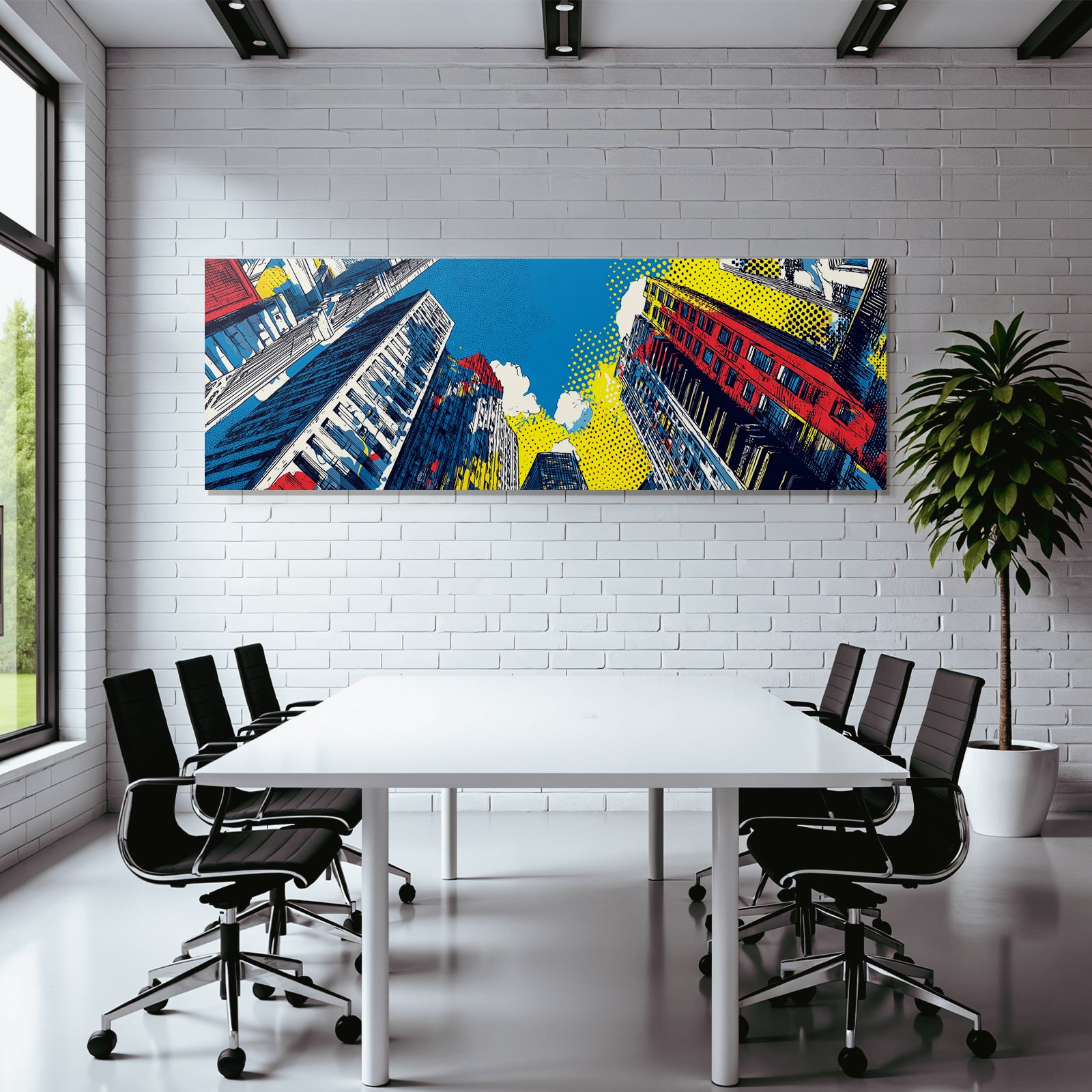 PopArt Stadtansicht Von Unterer Perspektive Mit Lebendigen Farben Im Stil