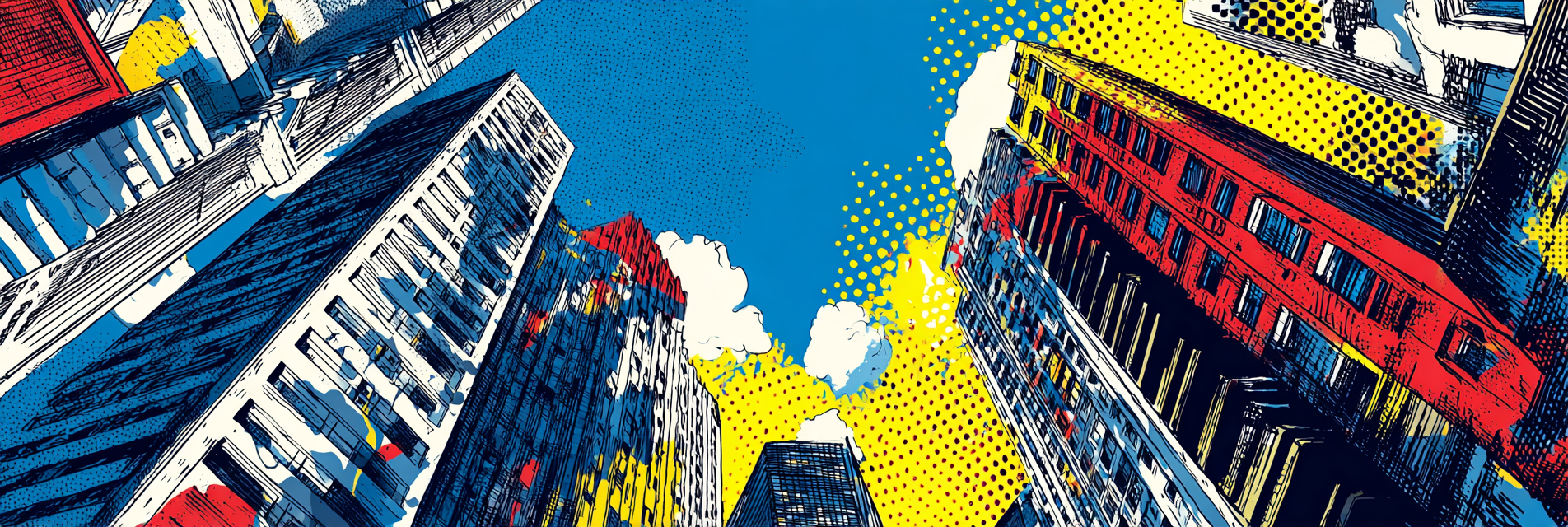 PopArt Stadtansicht Von Unterer Perspektive Mit Lebendigen Farben Im Stil | Pop Art | Stilrichtungen