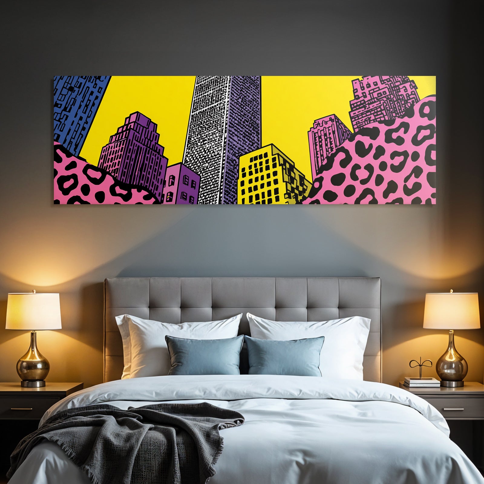 PopArt Stilisierte Skyline Mit Bunter Stadtansicht Im Popart Stil