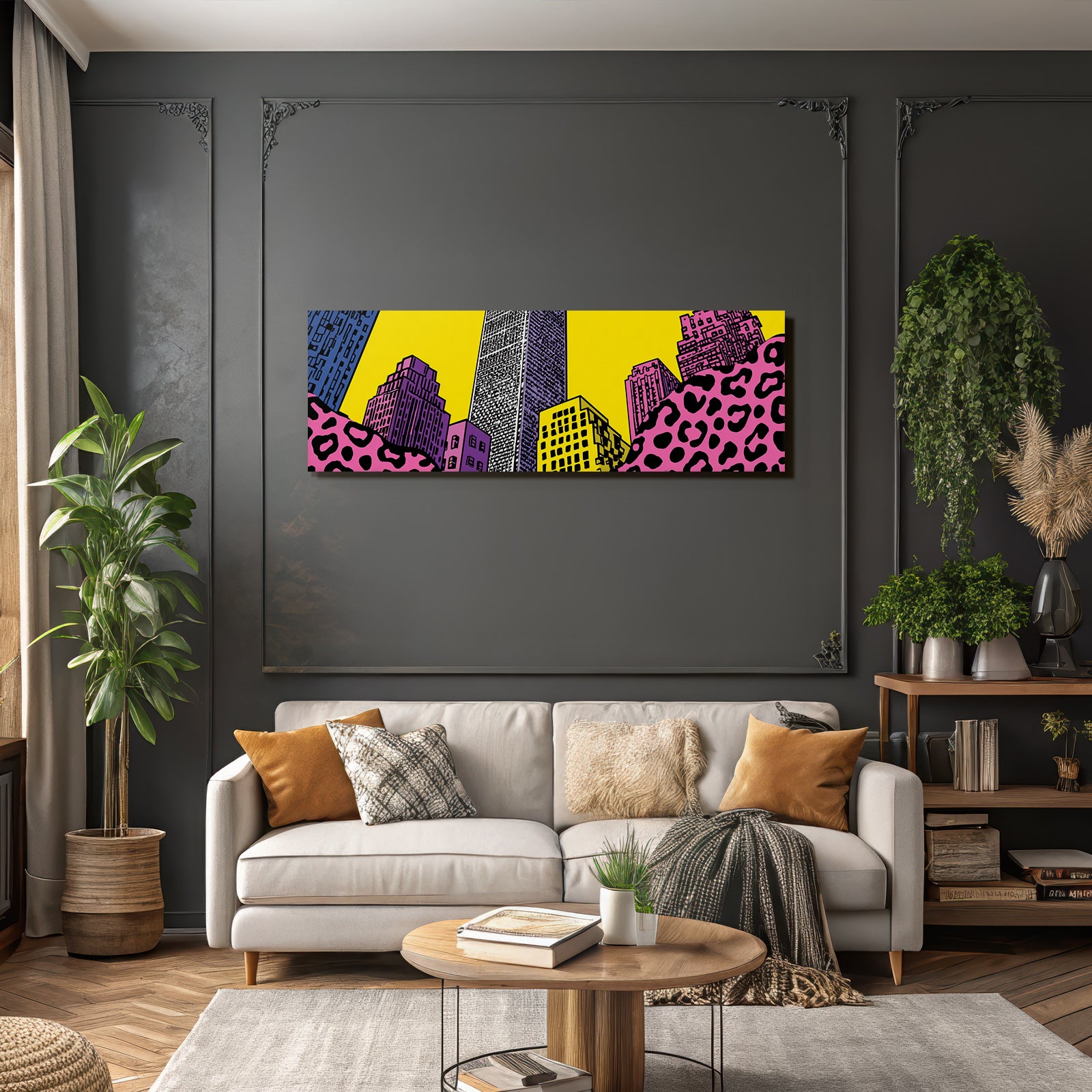 PopArt Stilisierte Skyline Mit Bunter Stadtansicht Im Popart Stil