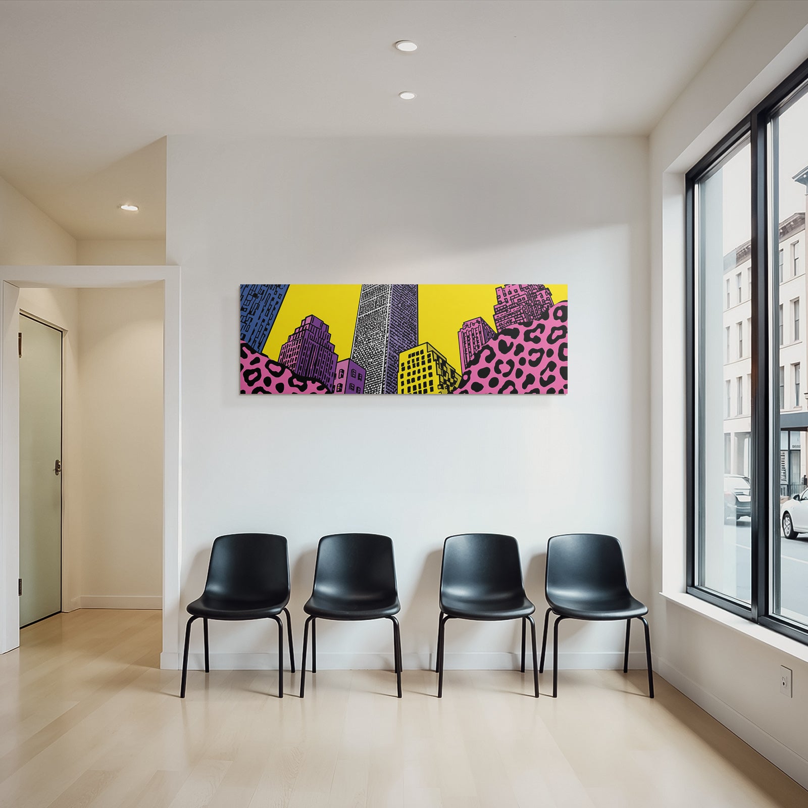 PopArt Stilisierte Skyline Mit Bunter Stadtansicht Im Popart Stil
