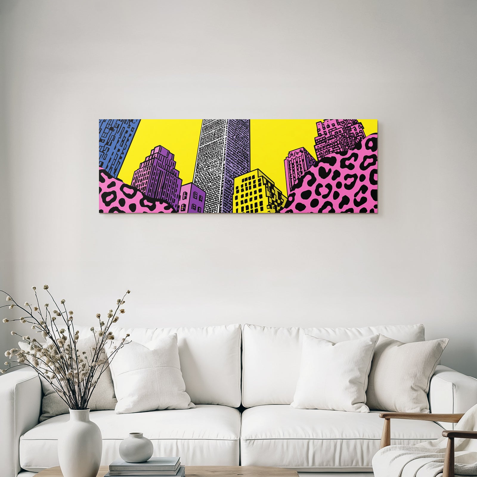 PopArt Stilisierte Skyline Mit Bunter Stadtansicht Im Popart Stil