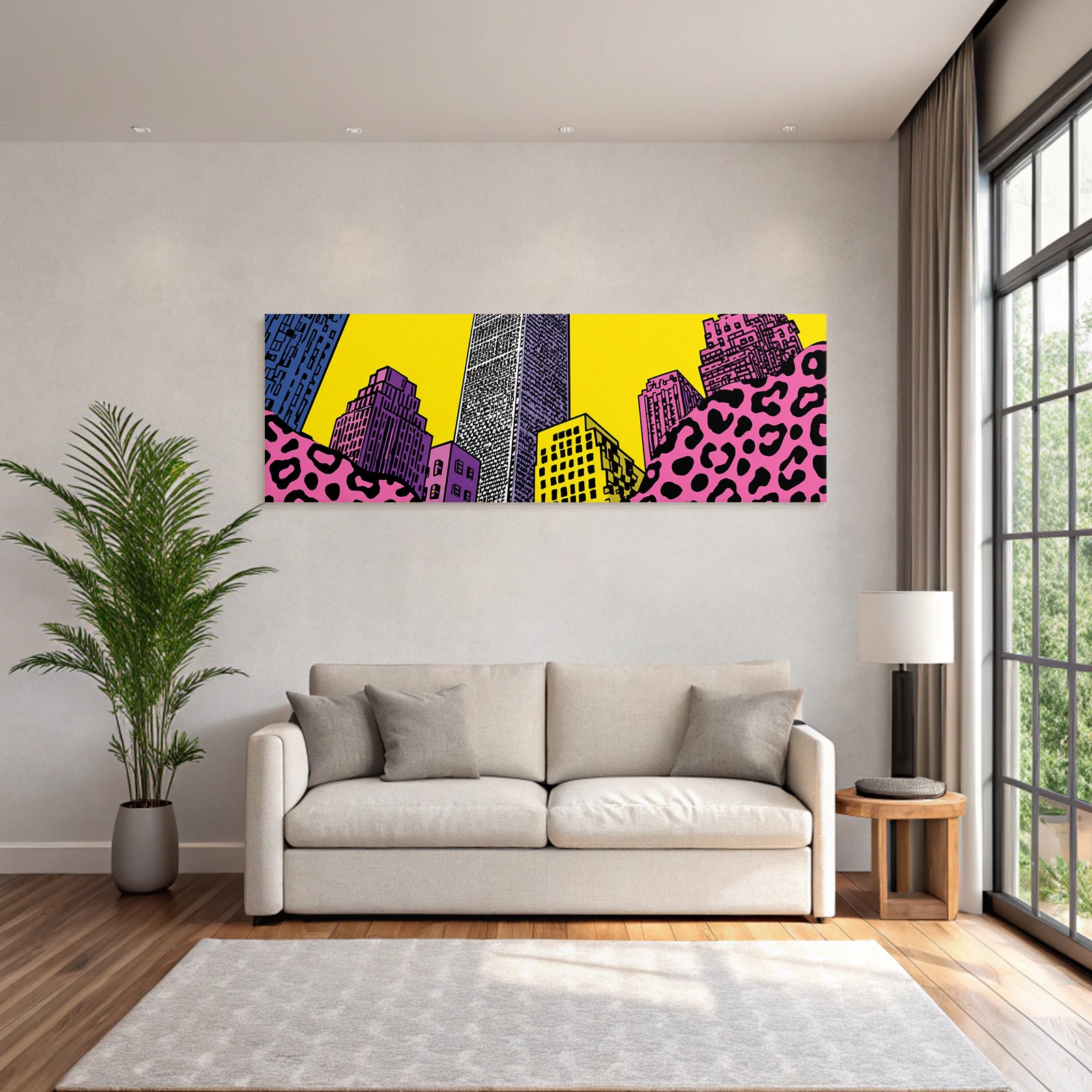 PopArt Stilisierte Skyline Mit Bunter Stadtansicht Im Popart Stil
