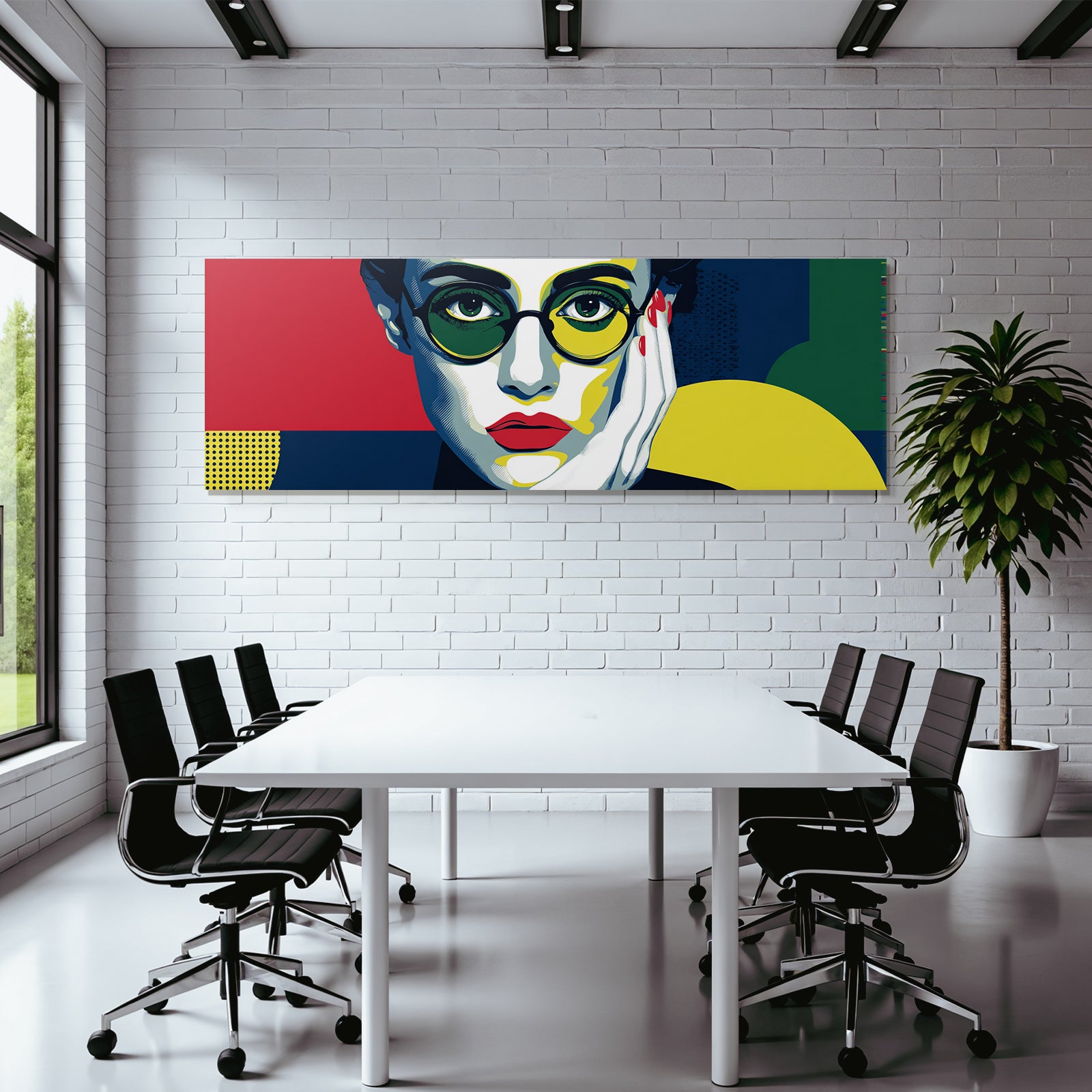 PopArt Stilisiertes Porträt Mit Bunten Elementen Und Überdimensionierten Brillen