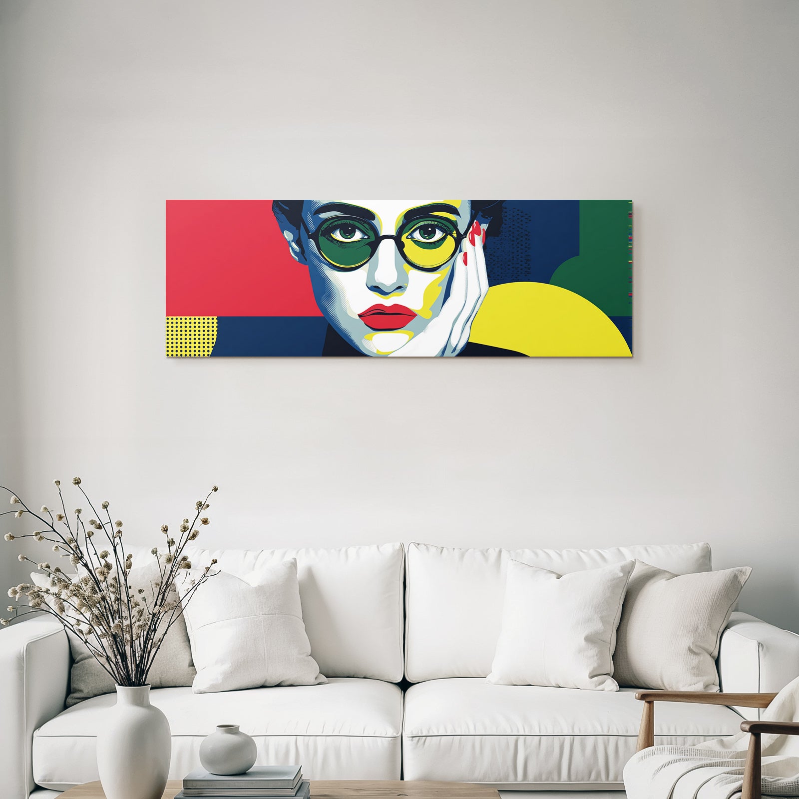 PopArt Stilisiertes Porträt Mit Bunten Elementen Und Überdimensionierten Brillen