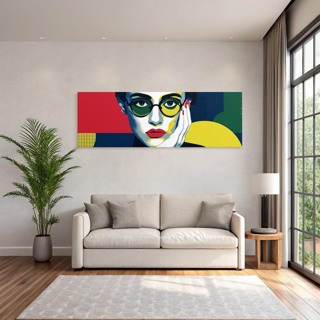 PopArt Stilisiertes Porträt Mit Bunten Elementen Und Überdimensionierten Brillen