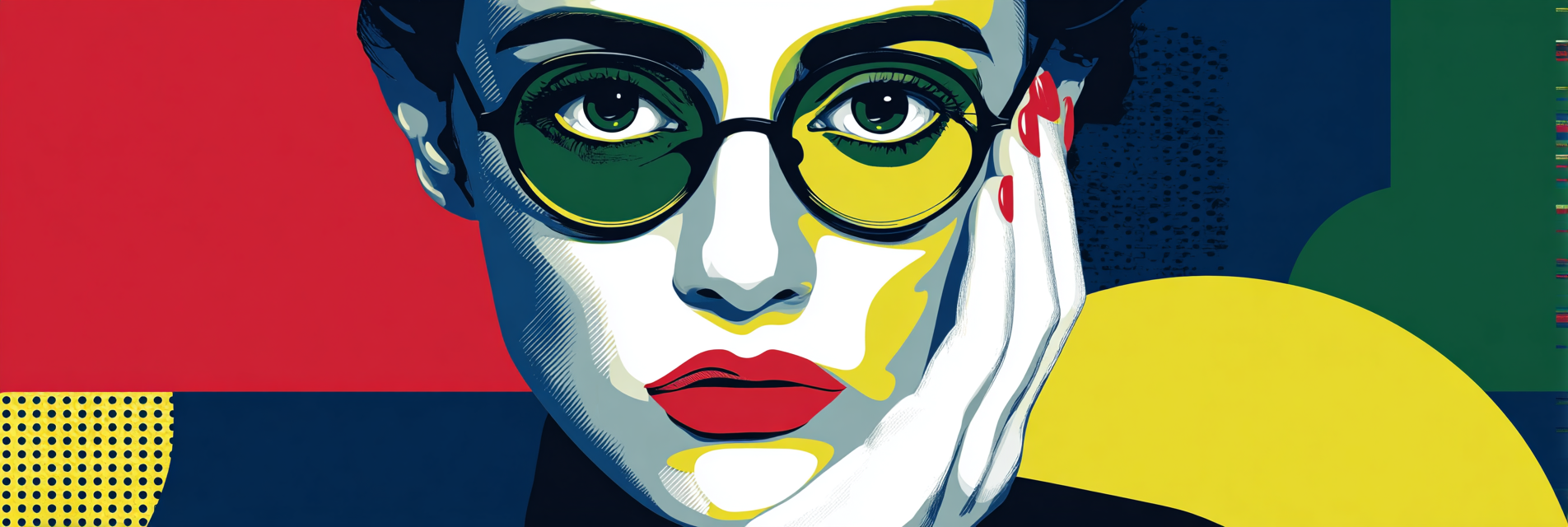 PopArt Stilisiertes Porträt Mit Bunten Elementen Und Überdimensionierten Brillen | Pop Art | Stilrichtungen