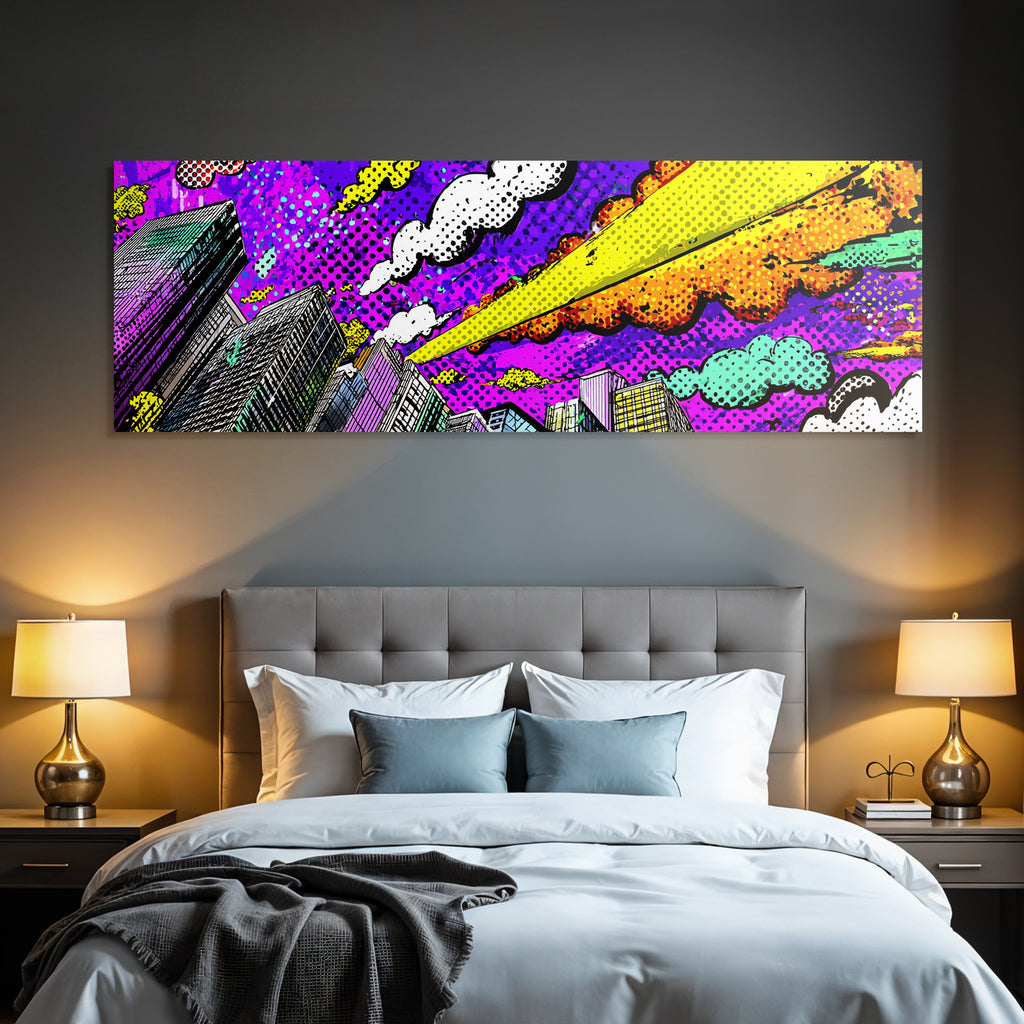 PopArt Stadtansicht Popart Stil Mit Dynamischen Wolken