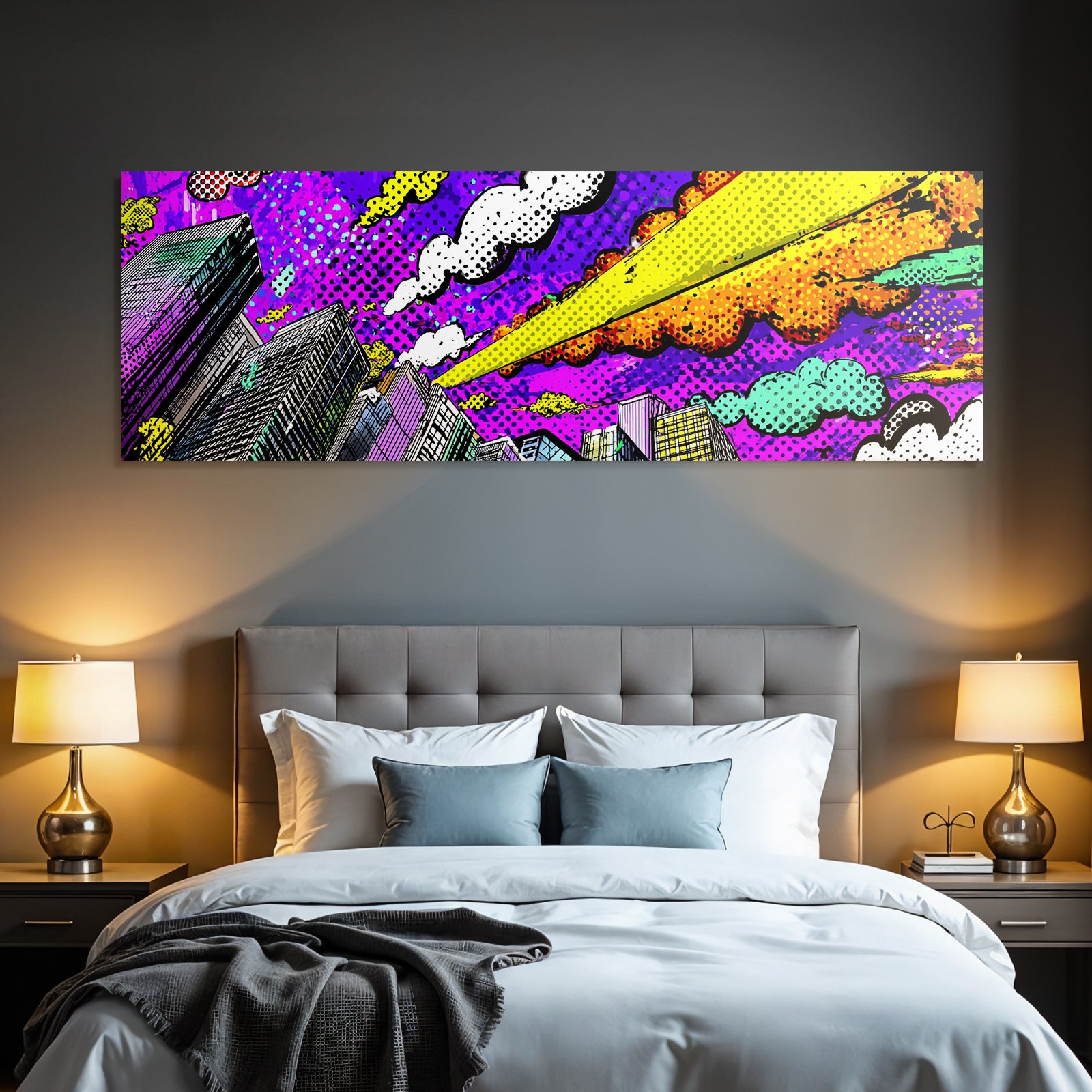PopArt Stadtansicht Popart Stil Mit Dynamischen Wolken