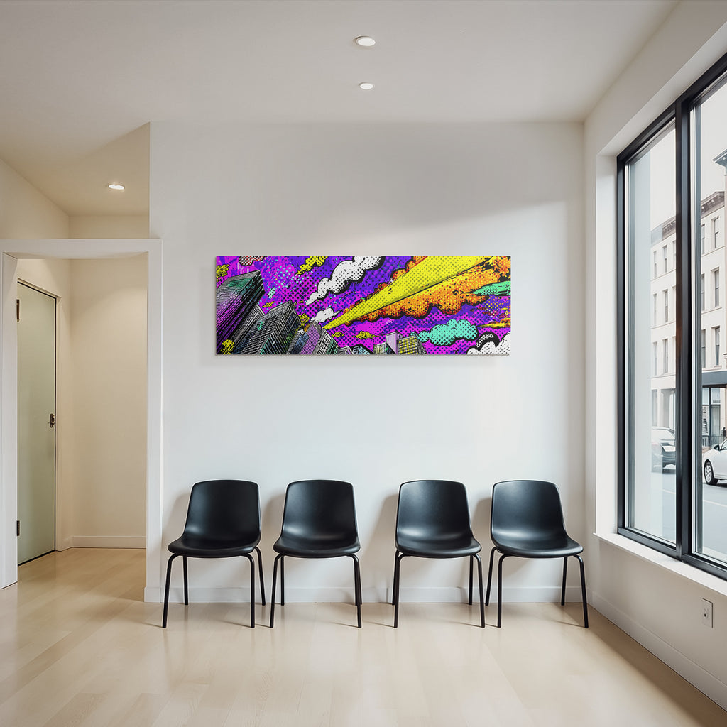 PopArt Stadtansicht Popart Stil Mit Dynamischen Wolken