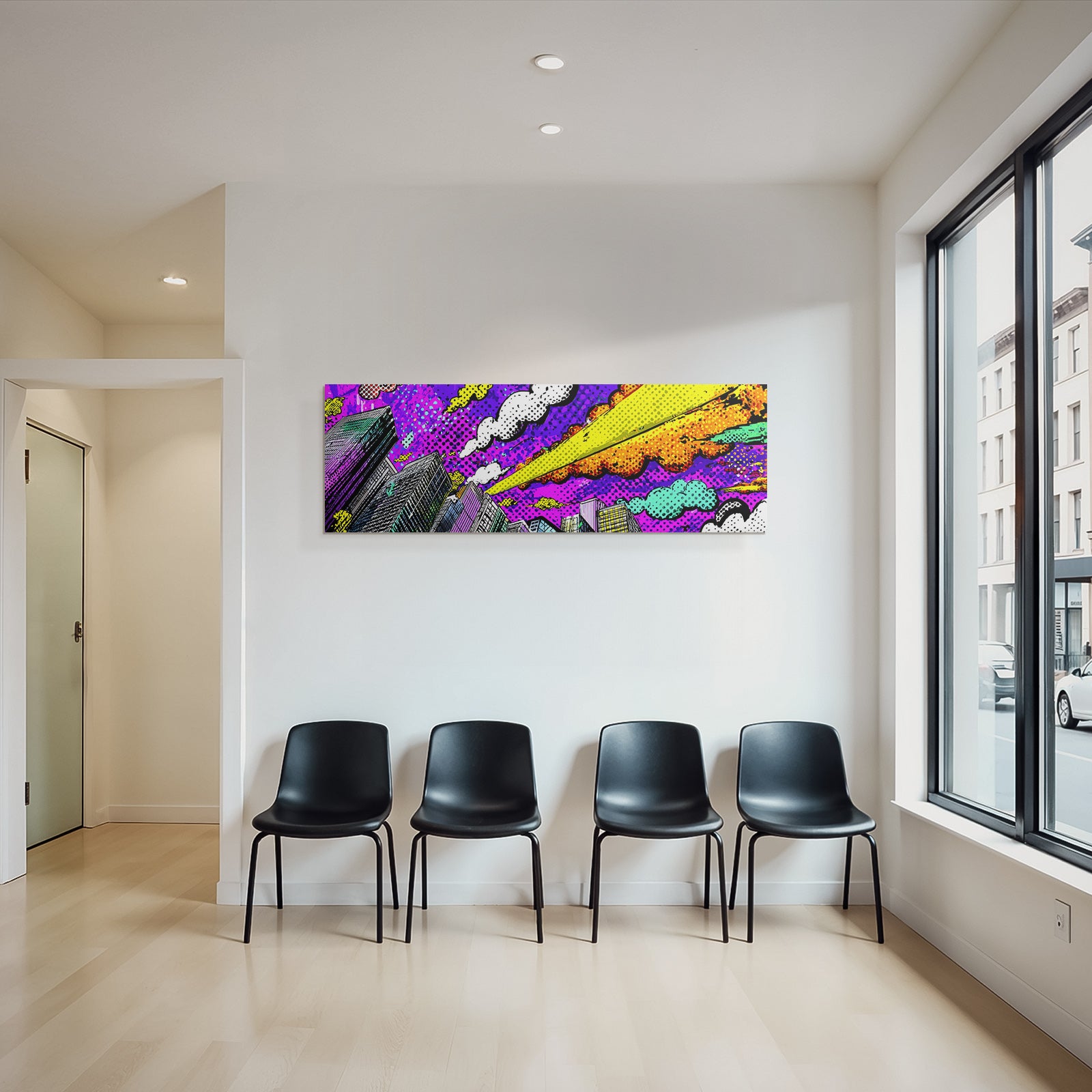 PopArt Stadtansicht Popart Stil Mit Dynamischen Wolken